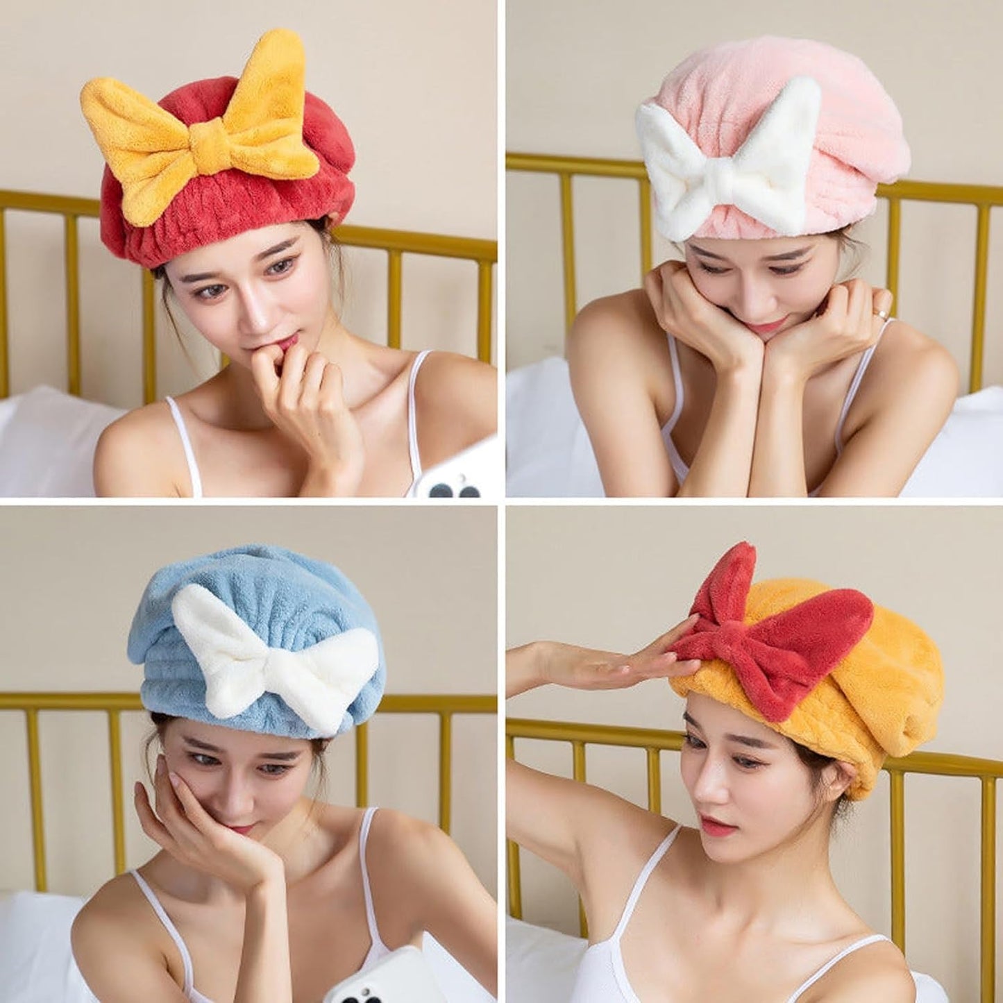 YUMINGUHC Microfiber Hair Drying Caps for Women 2Pack Pink+Blue