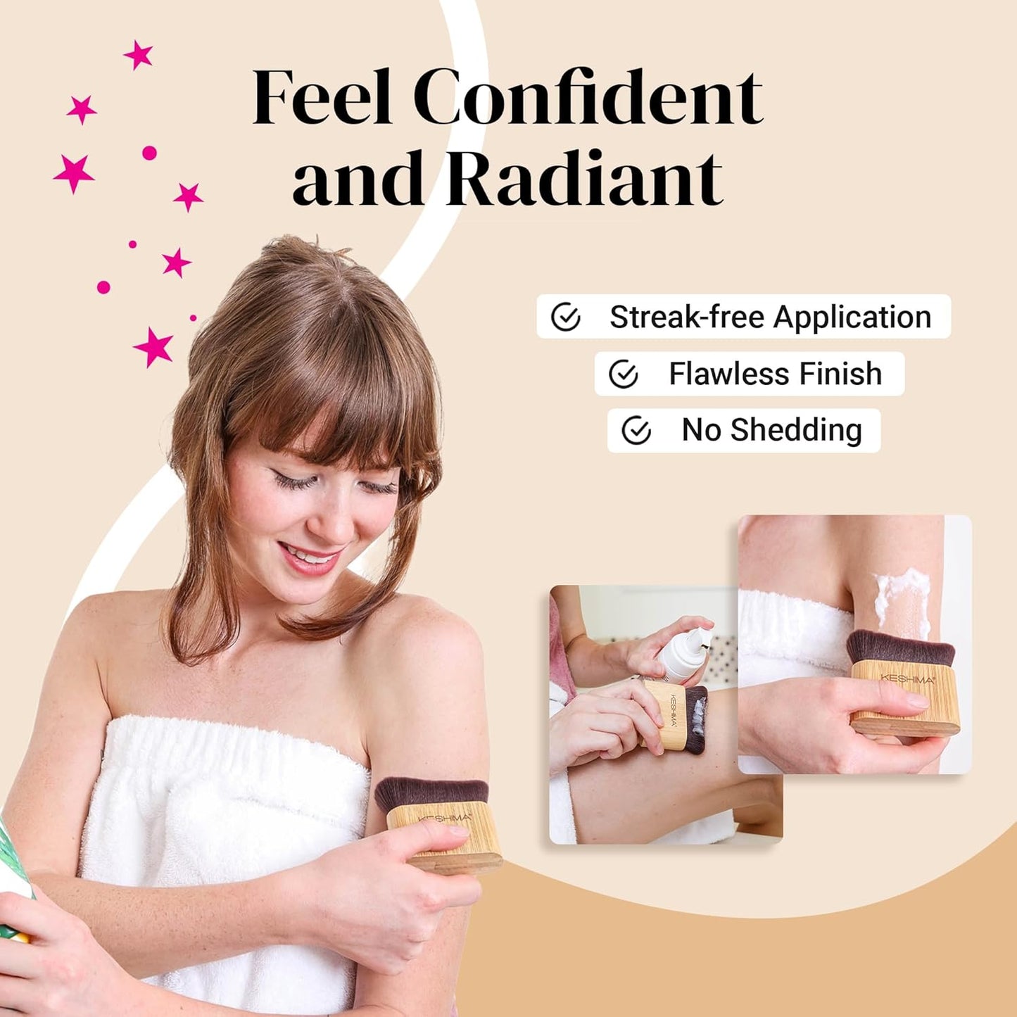 Keshima Self Tanner Brush - Large Kabuki Tan Applicator for Smooth, Even Coverage | Face & Body