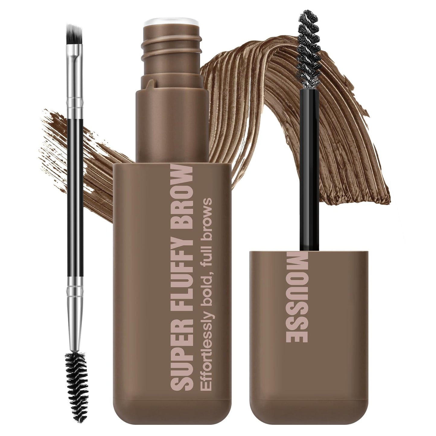 Brow Super Fluff Eyebrow Mousse, Volumizing and Tinted Thickening Eyebrow, Easy-to-Use, Long-Lasting, Waterproof for Fluffy Brow Mouse, Soft Brown