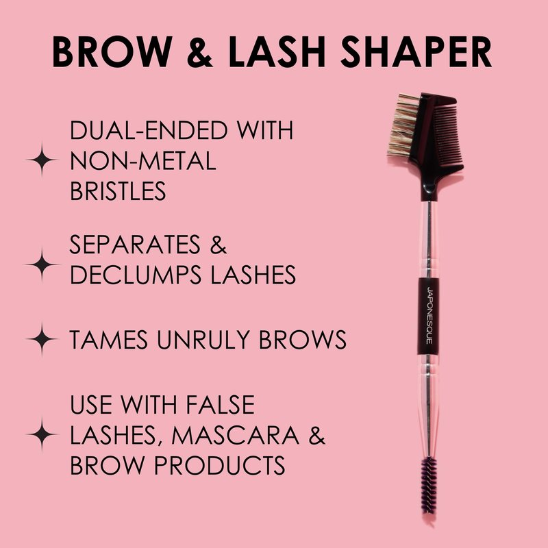 JAPONESQUE Brow & Lash Shaper with 3 Different Spoolie Brushes, for Separating Lashes, Eliminating Mascara Clumps, and Grooming and Shaping Brows