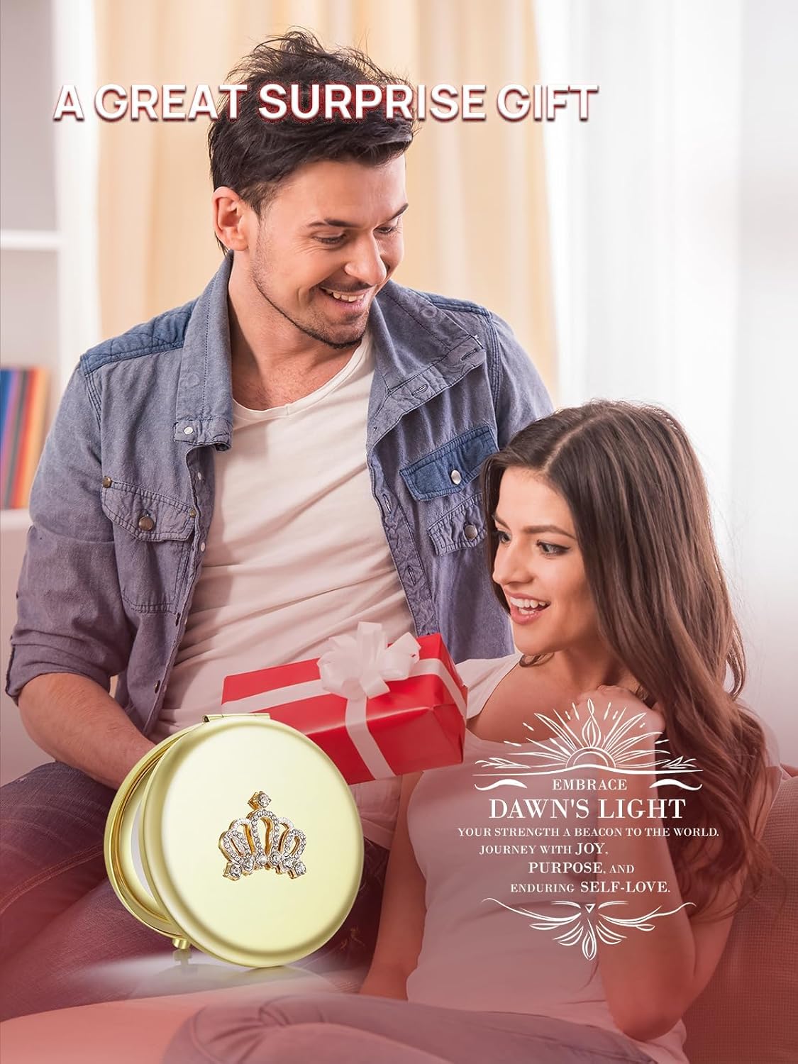 OMIRO Compact Magnifying Makeup Mirror - 1X/10X Dual Magnification | Crown Engraved Design, Perfect Gift for Women & Moms (Gold)