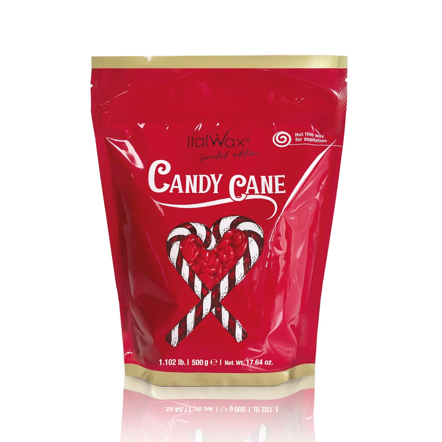 Italwax Candy Cane - 500g / 1.1 lb - Hard wax beads for hair removal - Peppermint Aroma - Synthetic formulation ideal for sensitive skins - Recommended for Bikini Area and Armpits