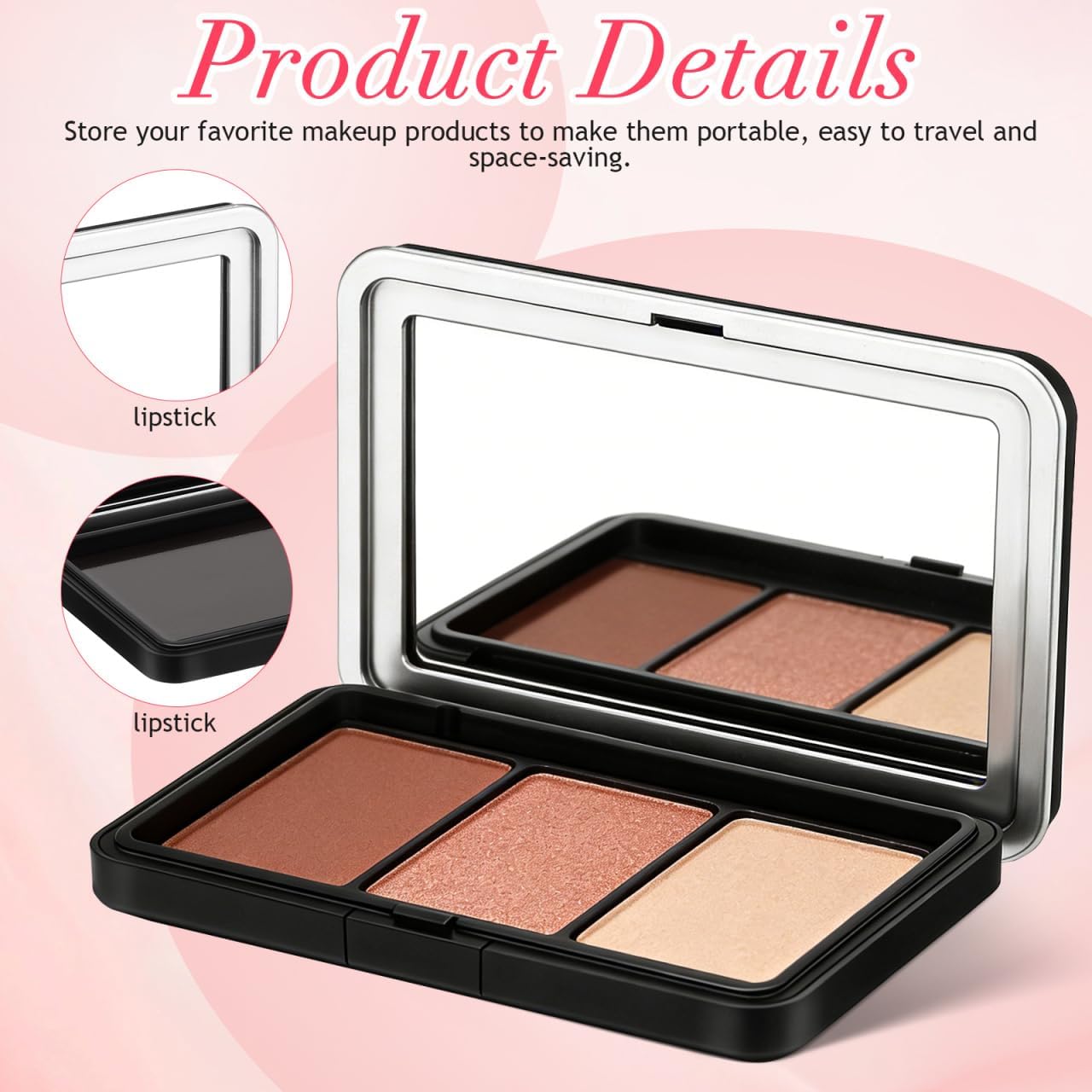 Empty Eyeshadow Palette with Mirror - 2 Pcs Travel Makeup Box | Compact Cosmetic Case 4.33x2.75x0.59 In