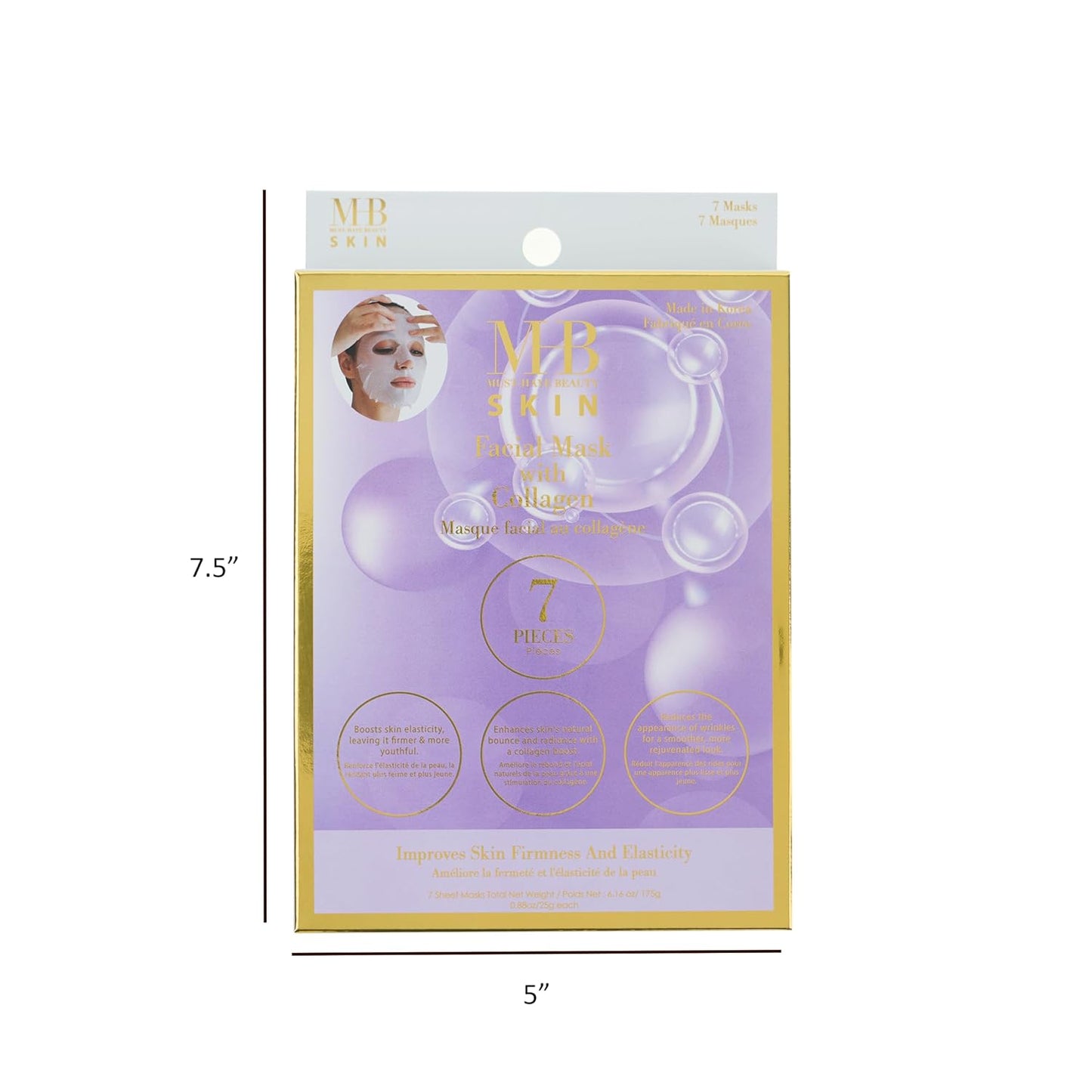 Collagen Sheet Mask Set - 7pc Firming Facial Masks | Hydrolyzed Collagen for Youthful Skin | Korean Skincare