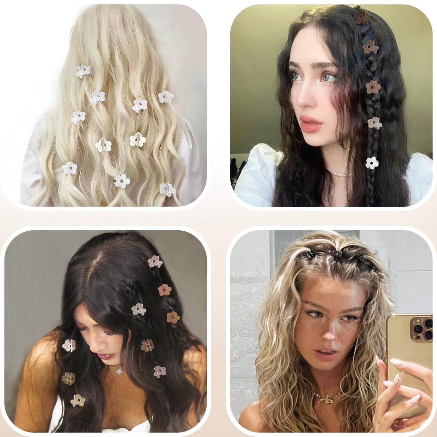 Small Flower Hair Clips - 100PCS Mini Claw Clips for Toddlers & Teens | Cute Neutral Colors