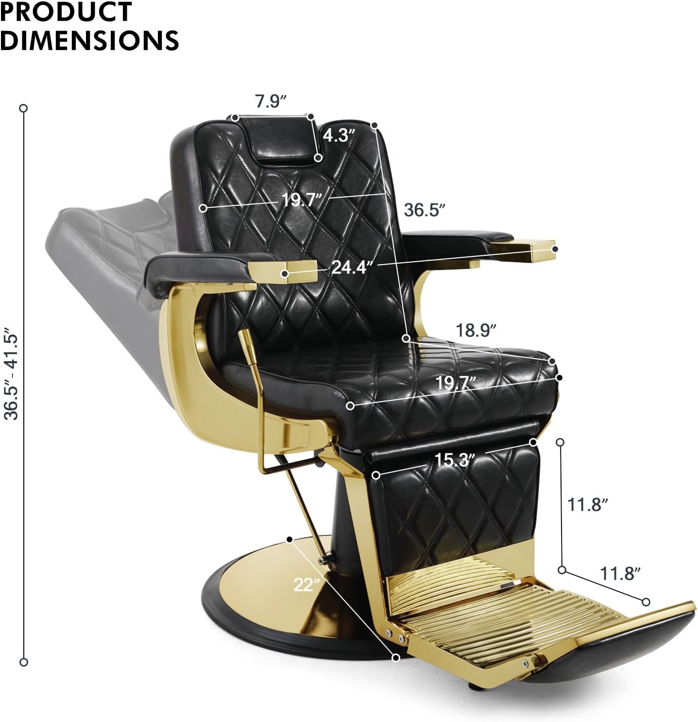 All Purpose Barber Chair - Wide Backrest Reclining Salon Chair for Hair Stylists | Gold Finish