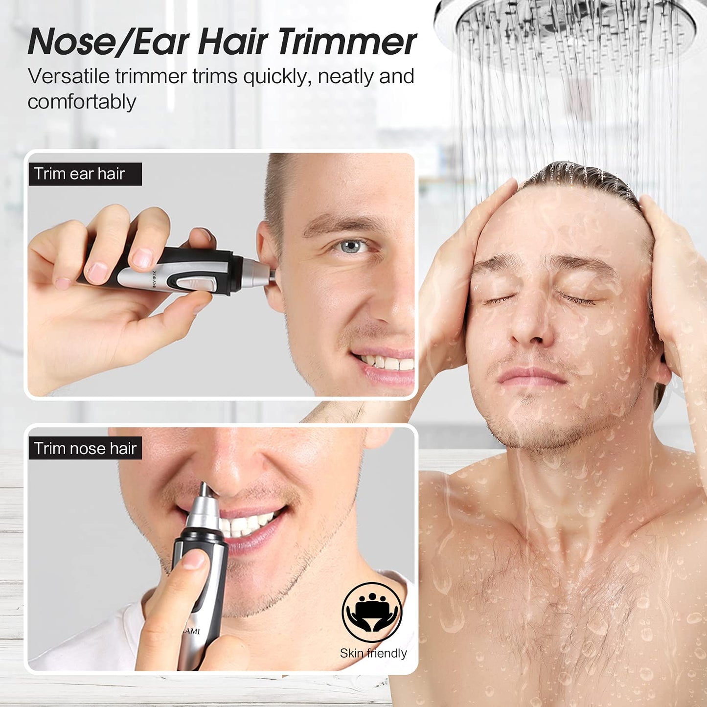 ZORAMI Ear and Nose Hair Trimmer Clipper - 2026 Professional Painless Eyebrow & Facial Hair Trimmer for Men Women, Battery-Operated Trimmer with IPX7 Waterproof, Dual Edge Blades for Easy Cleansing