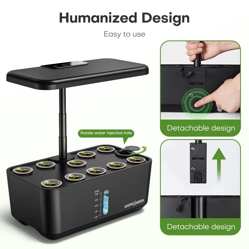 Ahopegarden Indoor Garden Hydroponics Growing System: 10 Pods Plant Germination Kit Herb Vegetable Growth Lamp Countertop with LED Grow Light - Hydrophonic Planter Grower Harvest Lettuce