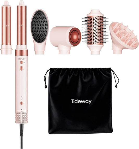 Tideway Prowaver 6-in-1 Hair Dryer Brush - High-Speed Ionic Hot Air Styler | Auto Wrap Curlers & Volumizing Brush