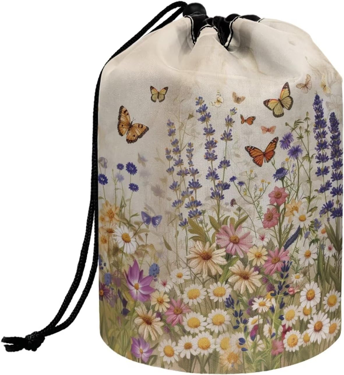 Peach Blossom Blue Cosmetic Bag for Women - Portable Drawstring Makeup Organizer | Collapsible Toiletry Storage