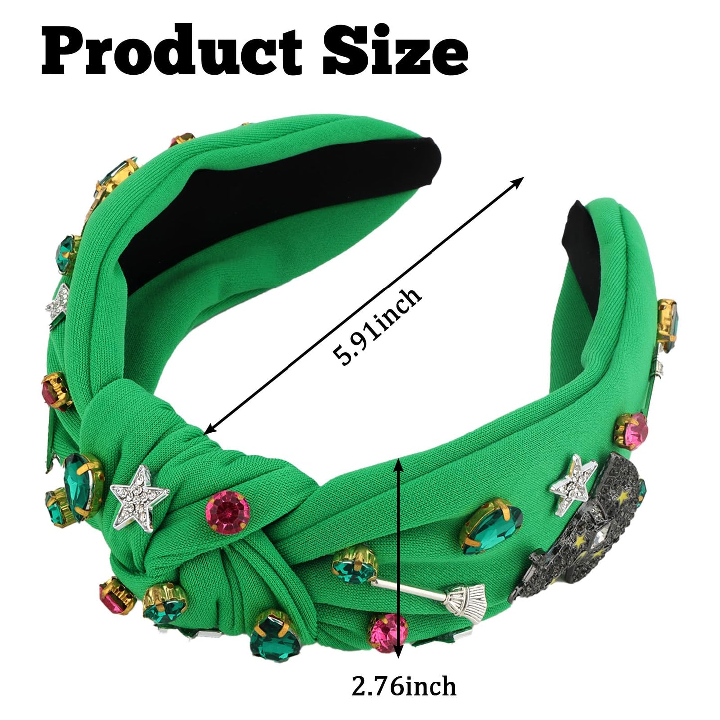 Amariver Wicked Headband for Women – Knotted Green Headband with Witch Charms & Rhinestones for Halloween & Everyday Glam
