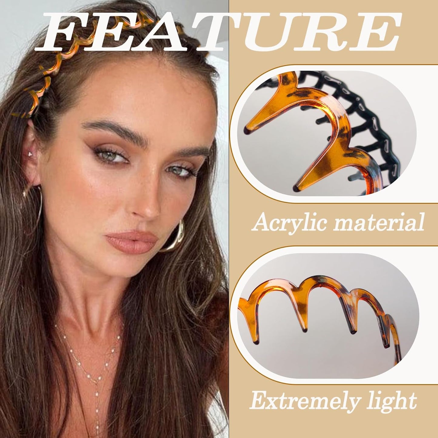 Zig Zag Headbands for Women & Men - Non-Slip Hair Accessories | 6PCS Plastic Bands with Teeth for All Occasions