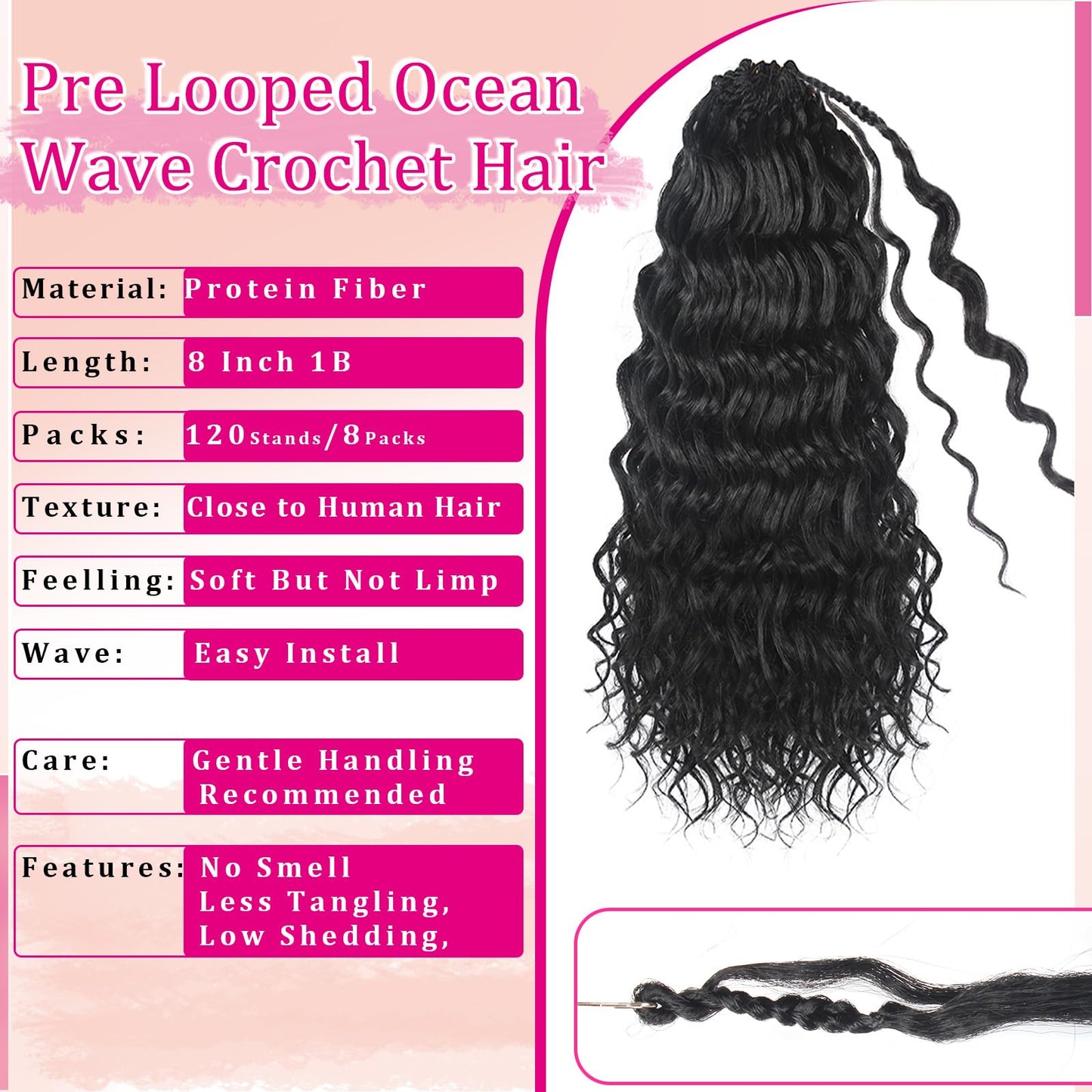 Pre Looped Ocean Wave Crochet Braids Pure Protein Close to Human Hair Boho Ocean Braids Pre Twisted Deep Wavy Crochet Hair for Black Women