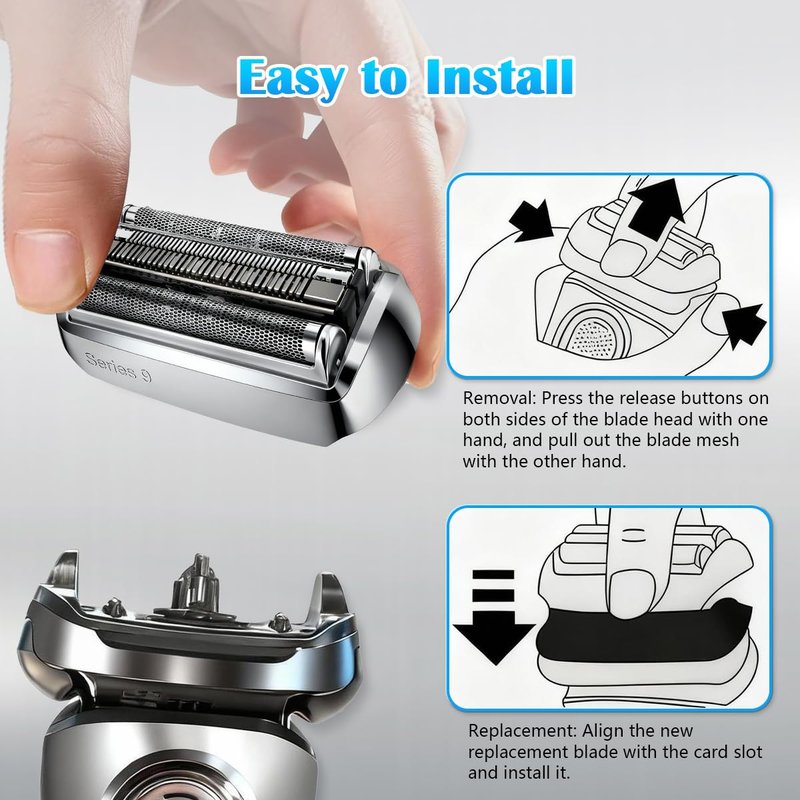 THORIFLY 92S Series 9 Replacement Head, Foil Shaver Replacement Head Compatible with All Braun Series 9 Electric Shavers, Fits 9477cc 9330s 9465cc 9460cc 9419s 9390cc 9385cc (Silver) (92S)