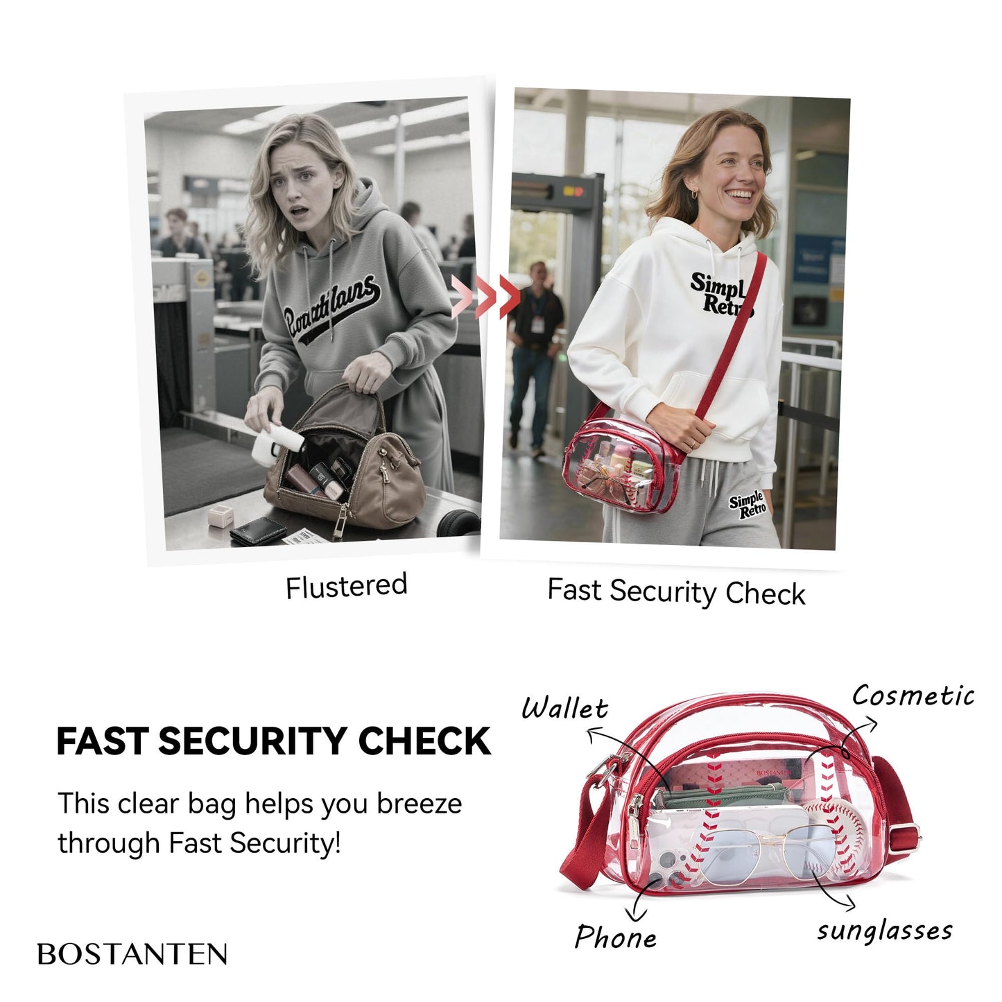 BOSTANTEN Baseball Crossbody Purses for Sport Mom Small Shoulder Bag Vegan Leather Women Handbags for Events White