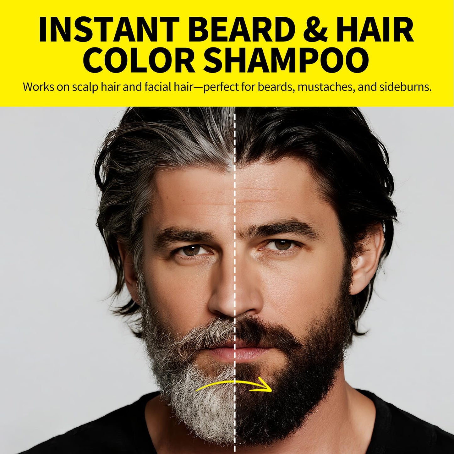 Gowwim Men's Beard Dye & Hair Dye Shampoo - Semi-Permanent Beard Dye Black, 15 Minute Natural Beard & Mustache Coloring Shampoo