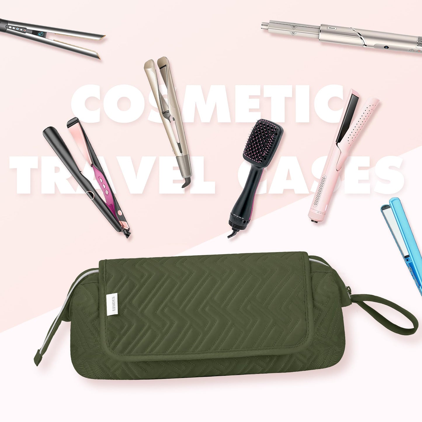 Leudes Hair Tools Travel Bag for Women Heat Resistant Mat for Travel Essentials Hot Tools Straighteners,Flat Irons,Curling Iron,Hot Air Brushes and Hair Dryer Organizer Bags 2 in 1 (Army GreenA)