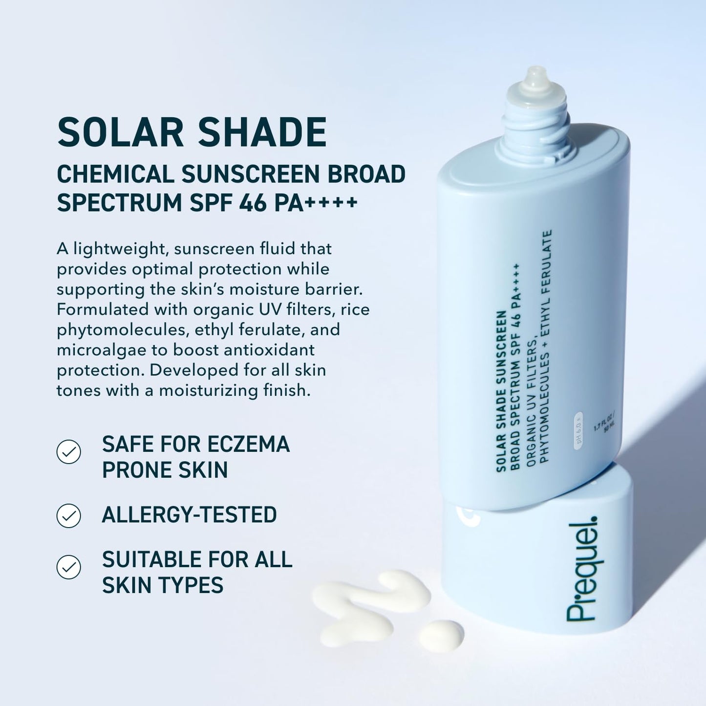 Prequel Skin Solar Shade Sunscreen SPF 46 - Hydrating Moisturizer for Dry Skin | Lightweight Travel Size, 1.7oz
