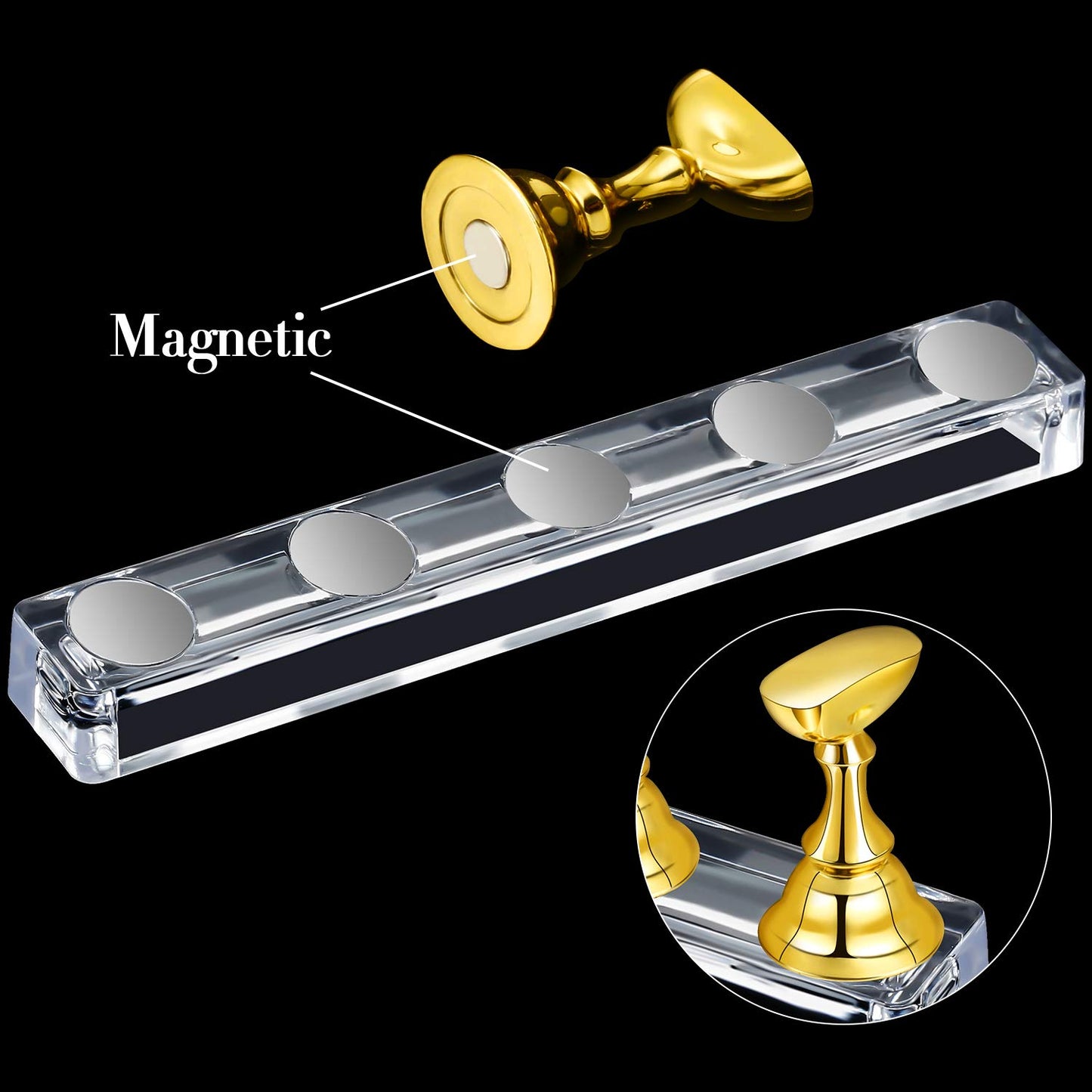 6 Sets Magnetic Nail Tip Display Holder Acrylic Display Stand Nail Tip Practice Art Training Stand for DIY Manicure Fingernail Salon(Gold, Silver, Light Pink, Black, White, Pink)