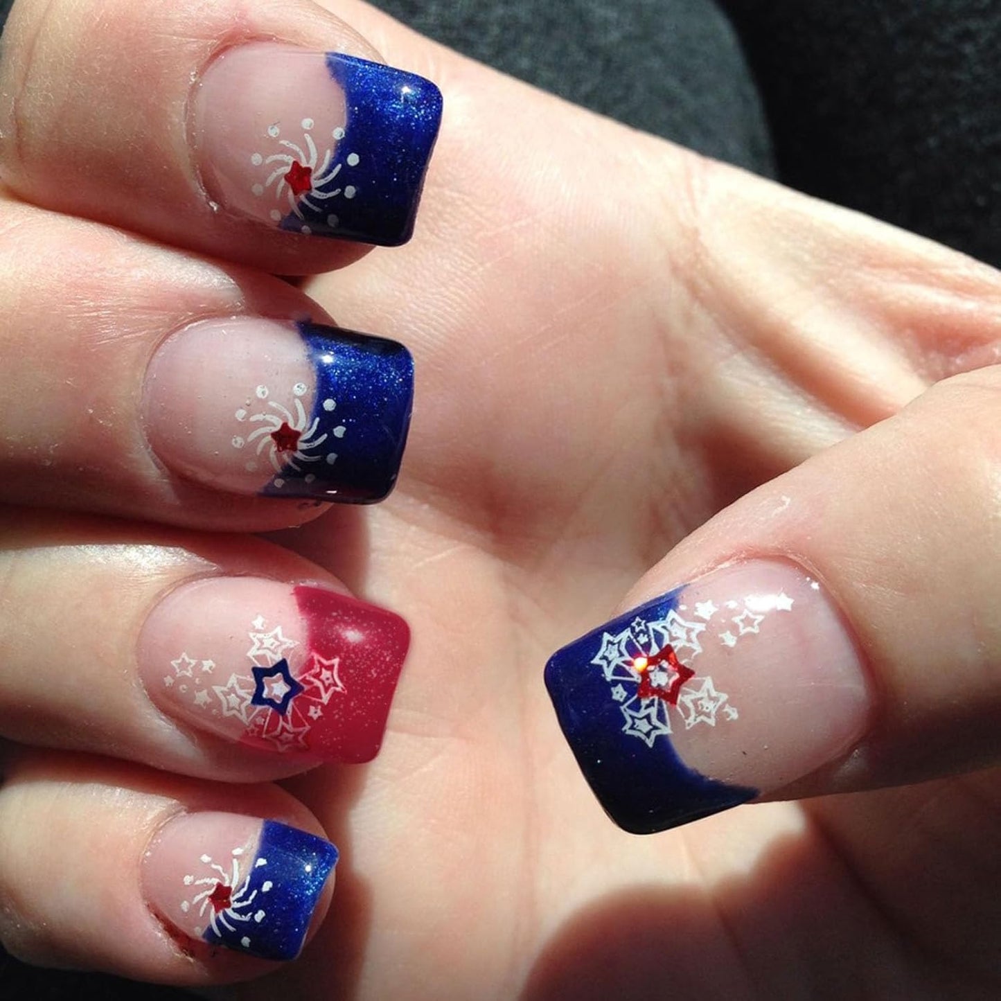 Press On Nails - Medium Square American Flag Glitter Design | 24Pcs Red, Blue & Gold 4th of July Fake Nails