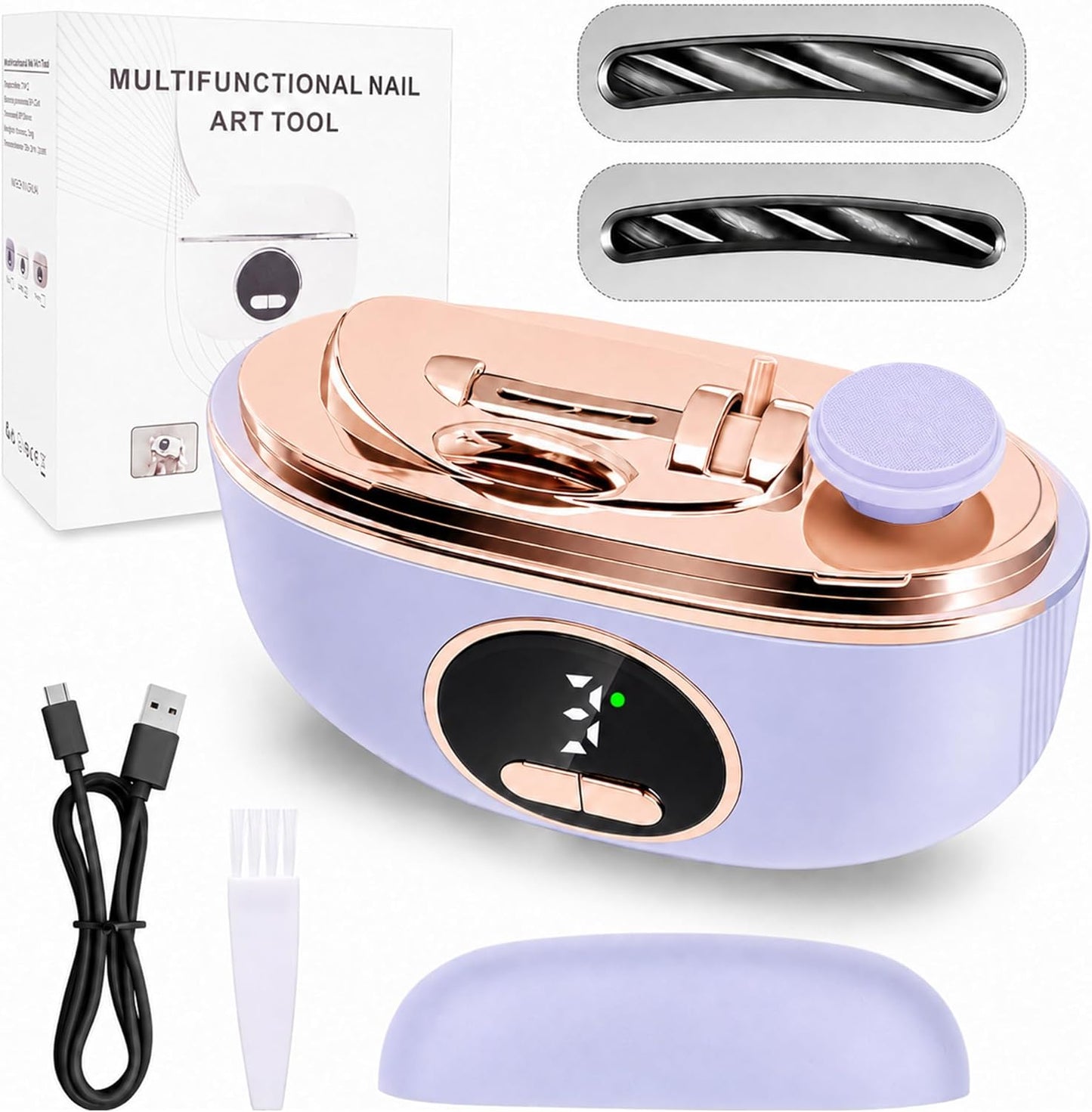 Electric Nail Clippers for Seniors - 3-in-1 Adjustable Dual-Slot, 3-Speed Trimming & Sanding | Night Lighting, Purple