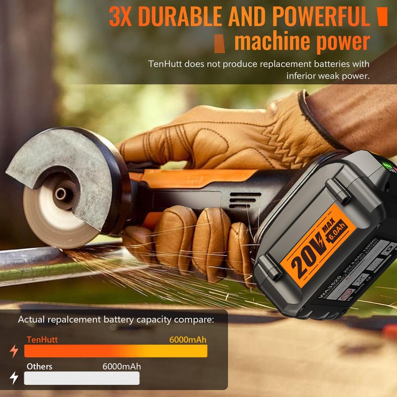 【NEW LED Indicator】6.0Ah 20V Replacement Battery for Worx 20V Battery Compatible with Worx 20 Volt Lithium WA3520 WA3525 WG151s WG155s WG251s WG255s WG540s WG545s Cordless Power Tools Battery