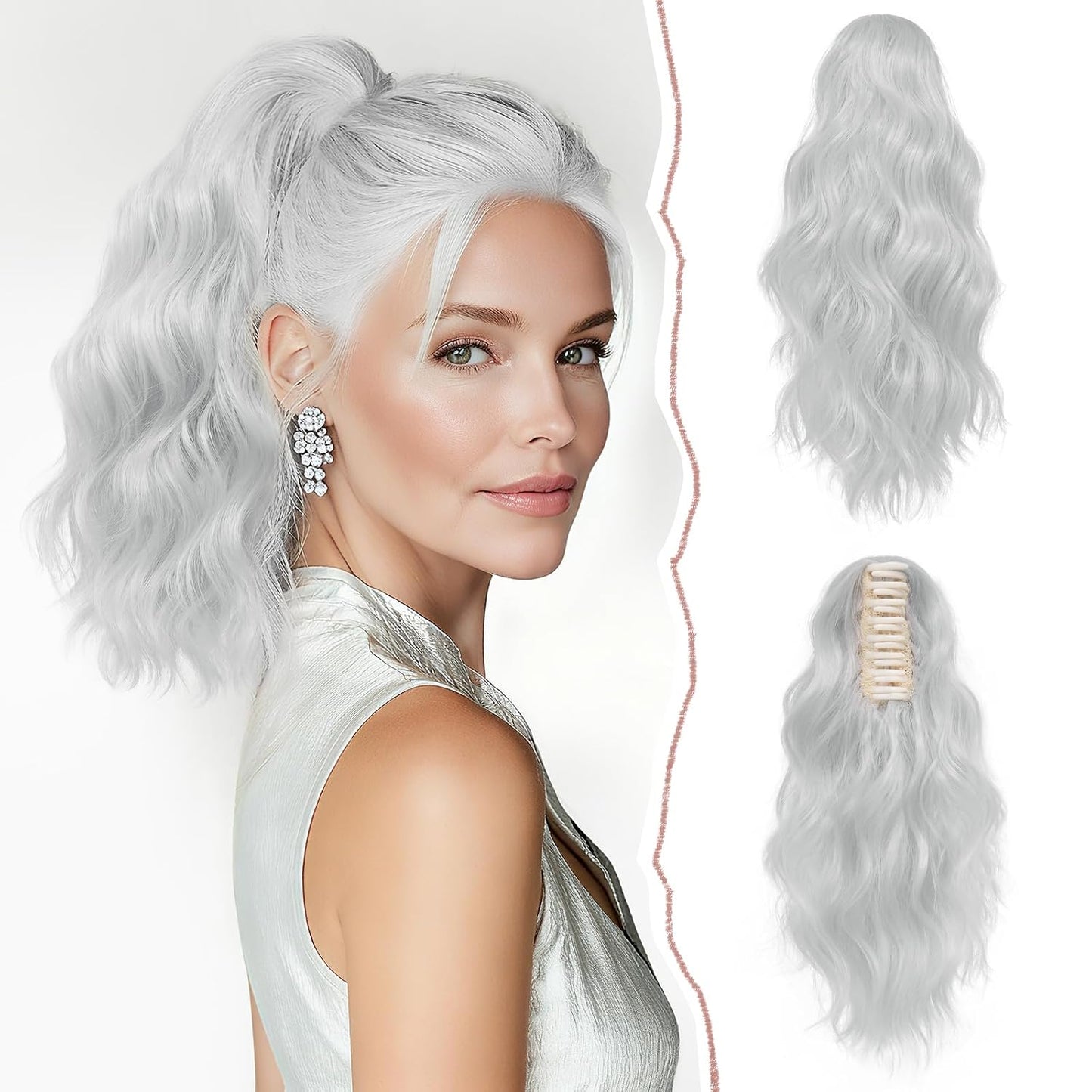 Ponytail Extension - Short Wavy Claw Clip-In Synthetic Hairpiece | Black Layered Curly Drawstring for Women