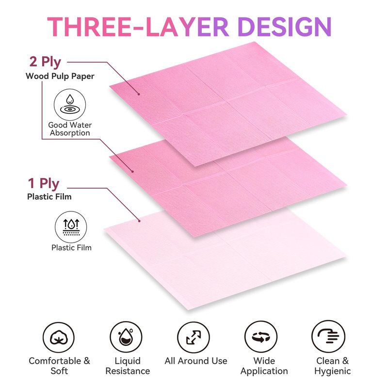 Disposable Nail Mats - 50 Pcs 3-Ply Absorbent Table Pads for Manicure & Pedicure | 18” x 13” Pink Protection