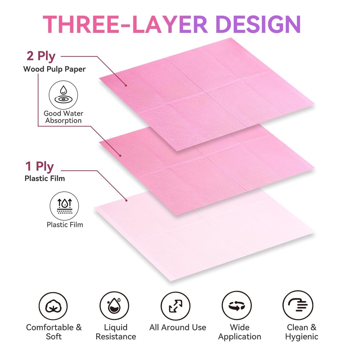 Disposable Nail Mats - 50 Pcs 3-Ply Absorbent Table Pads | 18” x 13” Nail Desk Protection for Manicure & Pedicure (Pink)