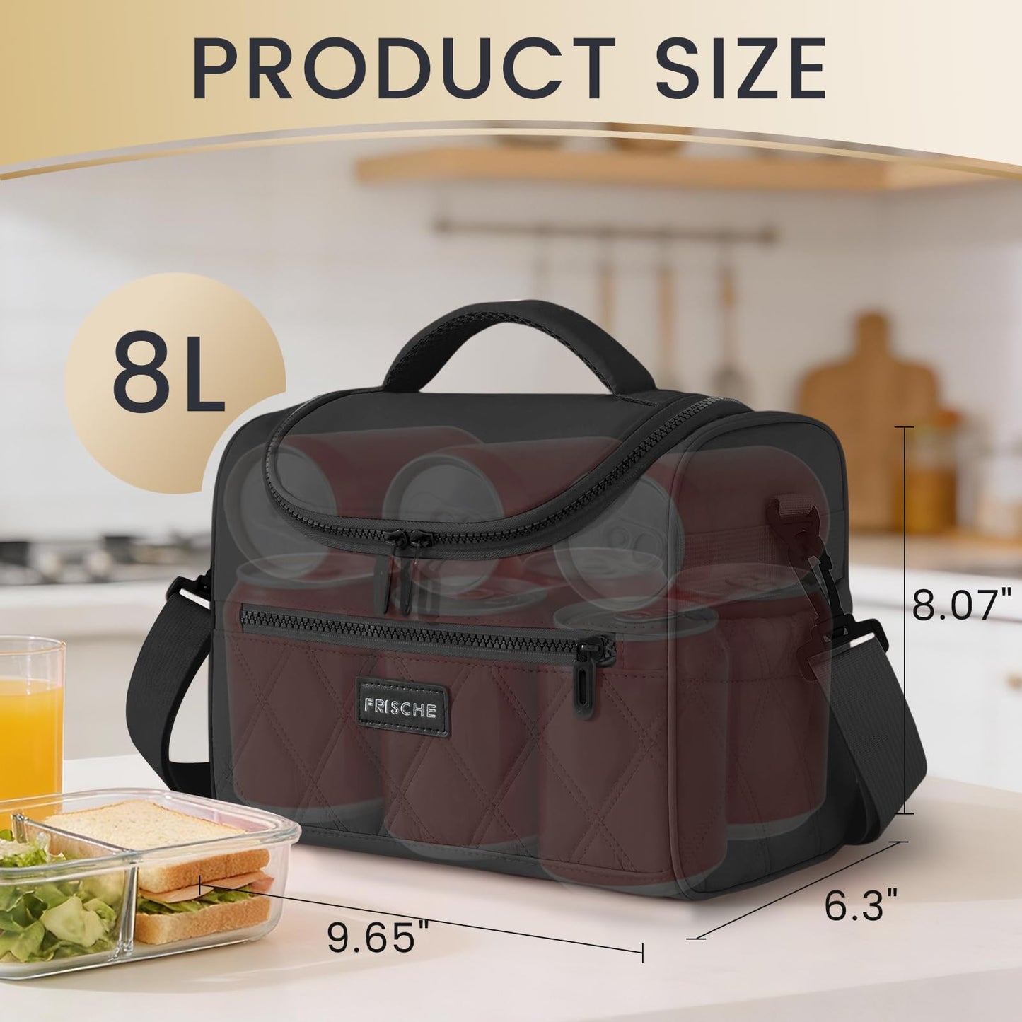 SODEER Lunch Bag for Women and Men Leakproof,Insulation Lunch Box,Soft Lunch Cooler with Adjustable Strap for Work Travel,Black
