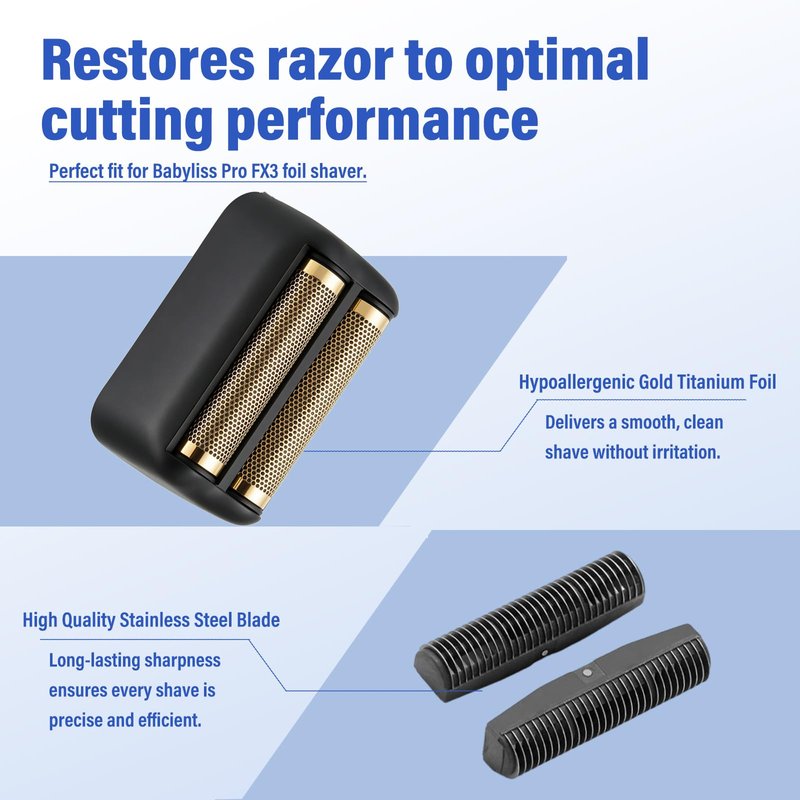 Replacement Head Compatible with BaByliss FX3 Foil Shaver, Replacement Blade Compatible with BaByliss Pro FX3 Foil Shaver Replacement Head, FXX3RFB Black Razor Replacement Foil Head with 2 Cutter-1PCS