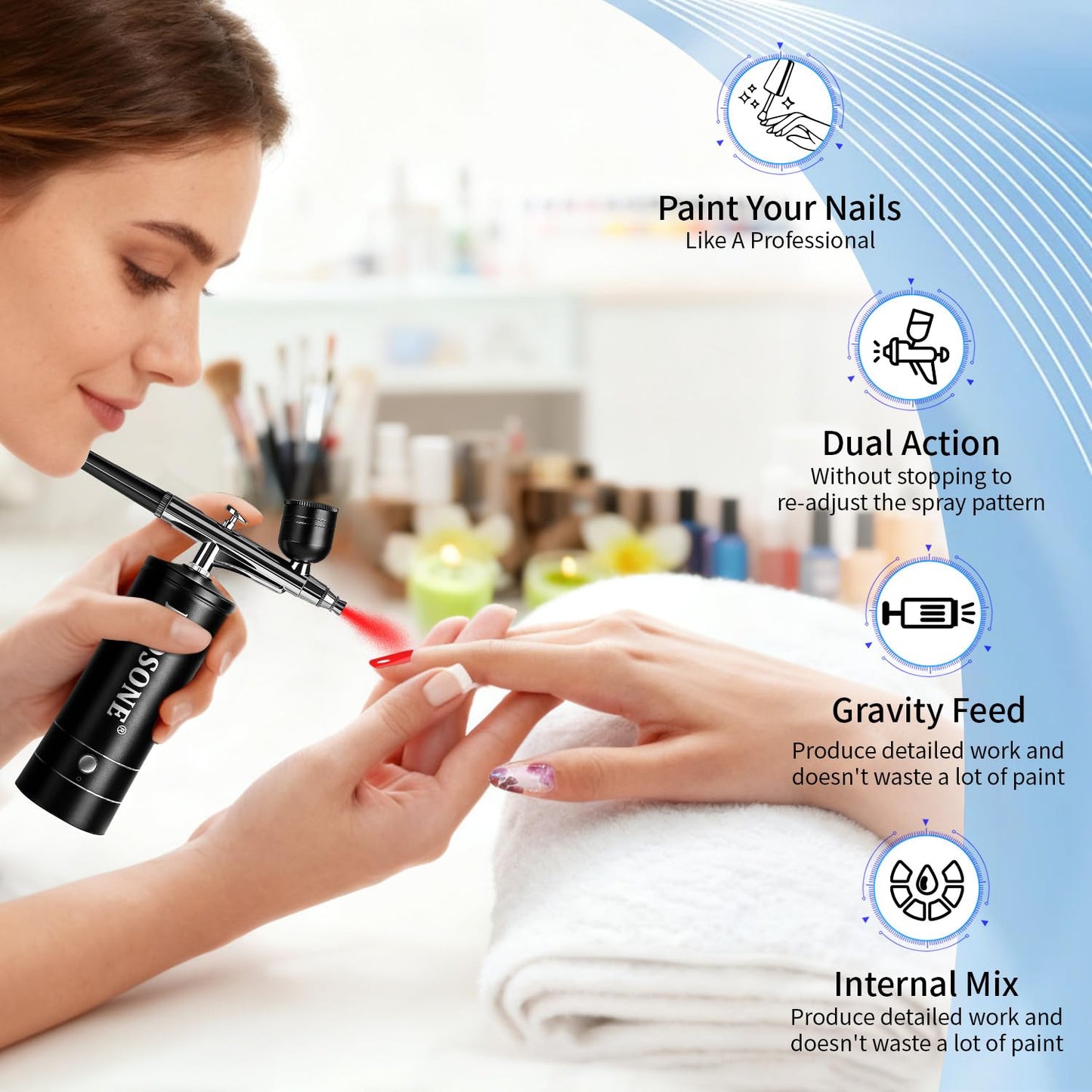 Airbrush Kit - Rechargeable Spray Compressor with 3 Pressure Settings | Cordless Air Brush for Nail Art, Makeup, Cake Decorating, Model Painting - Black