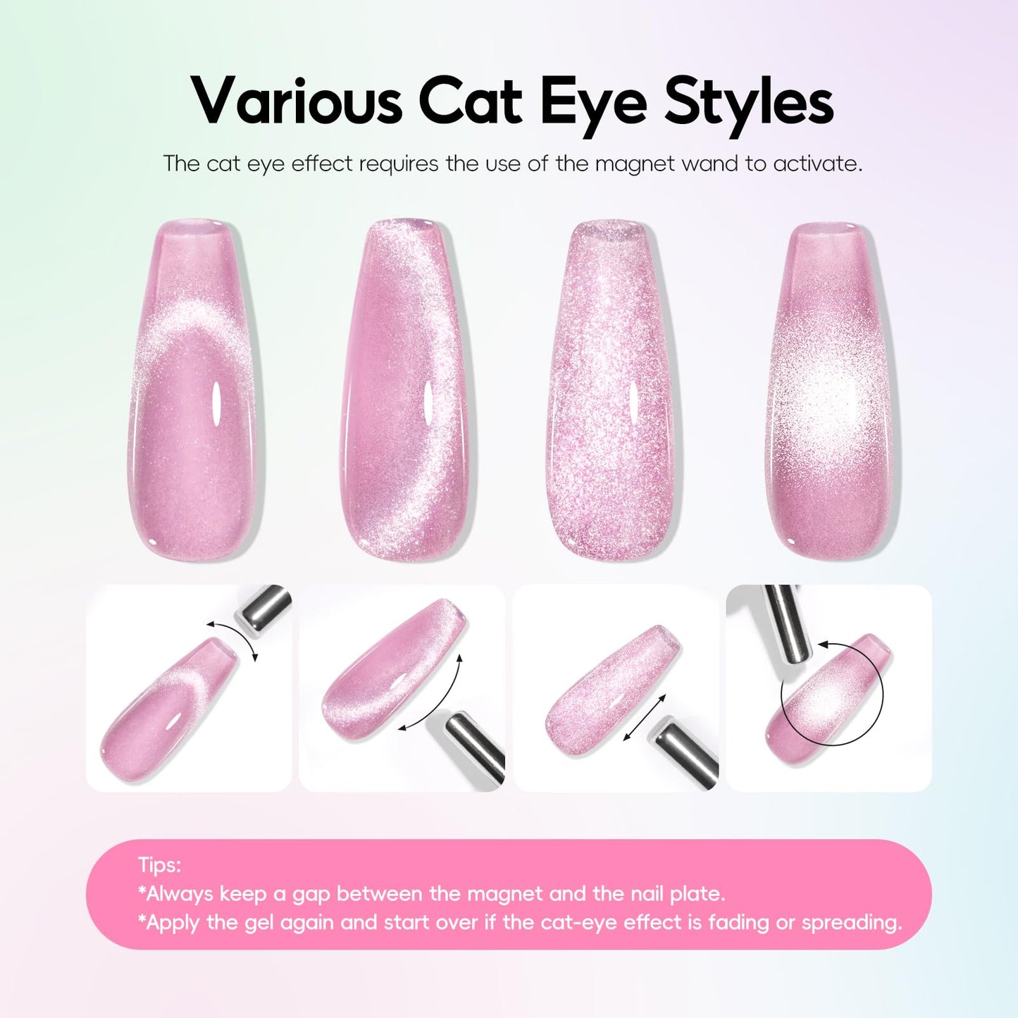 PEACECOLOR Cat Eye Gel Nail Polish Set, 6 Colors Spring Blue Green Pink Glitter Manicure Starter Kit for Salon Need Lamp Curing Nail Art DIY at Home1