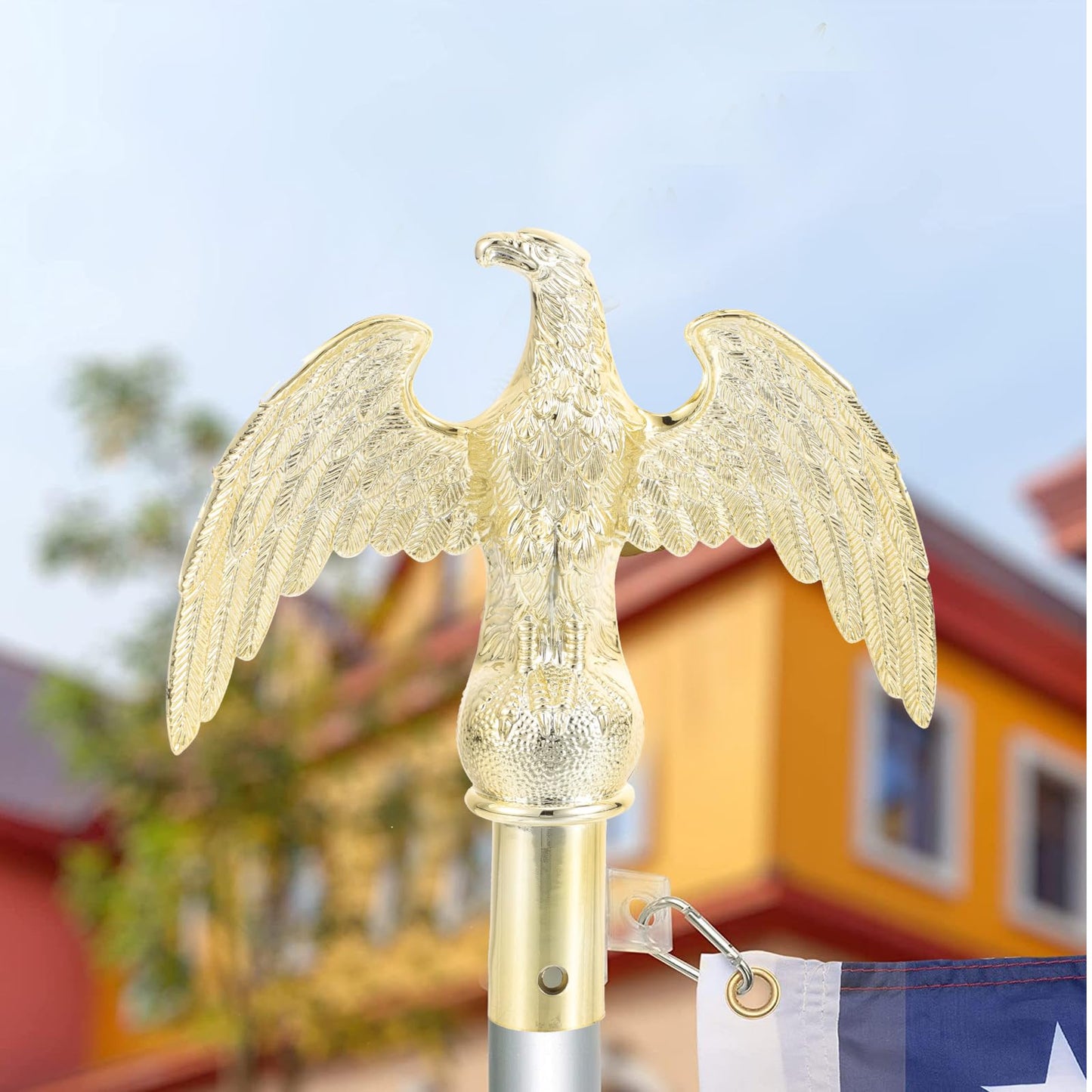 POPETPOP Eagle Flag Pole Topper 8 Inch Plastic Eagle Head Finial for Outdoor Flagpole Hardware Fits 3/4 Inch Threading Ideal for Patio and Lawn Decoration