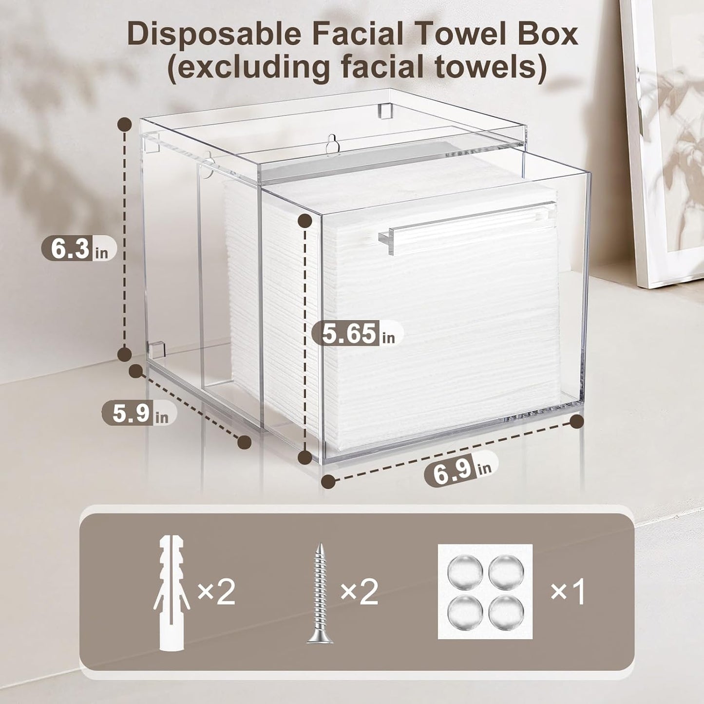 Acrylic Disposable Face Towels Holder - Wall-Mounted Clear Storage Box for Bathroom Vanity | Organizer with Drawer for Clean Skin Club Towel XL