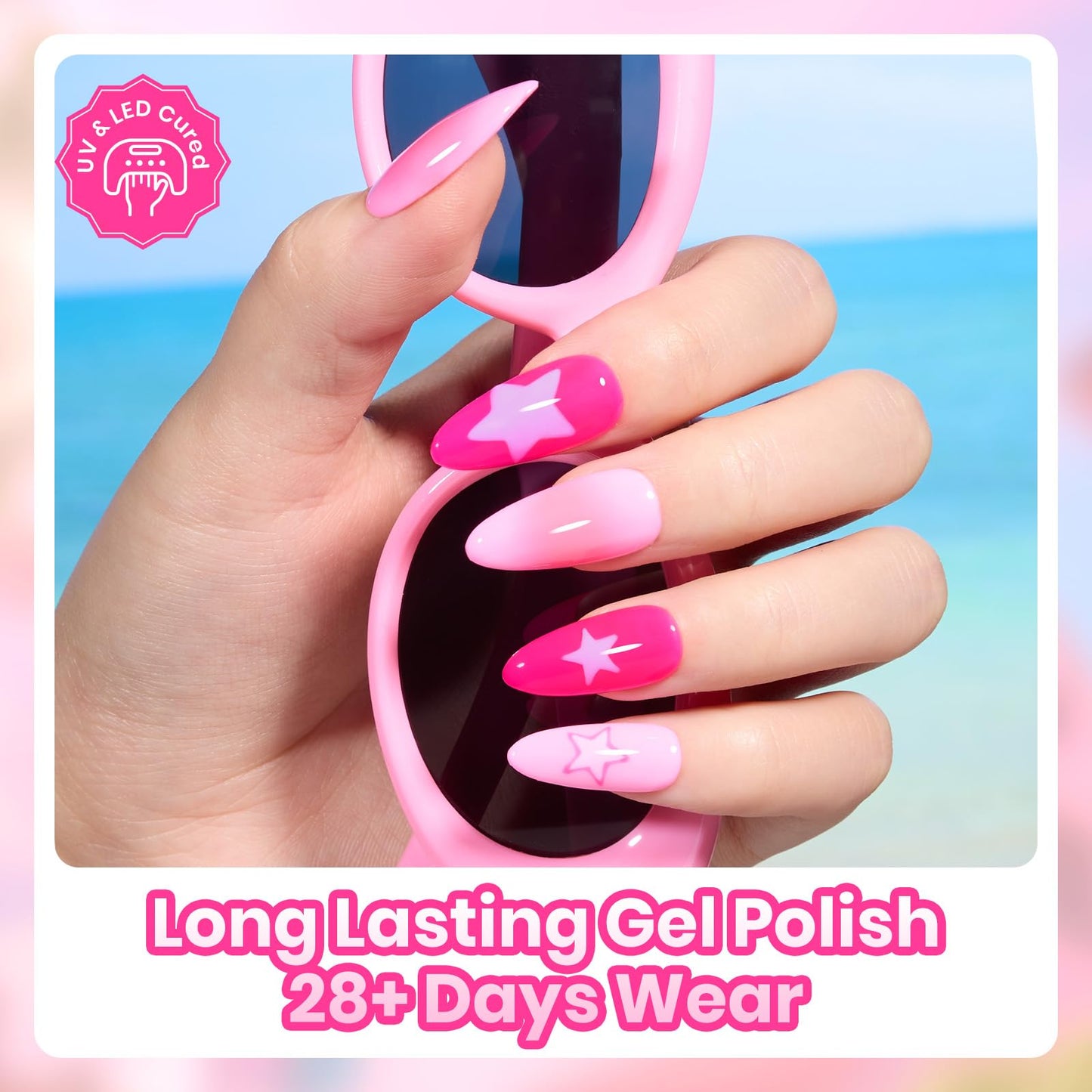 Beetles Pink Gel Polish Set - Summer Heartbeat, 6 Colors Summer Gel Nail Polish Set, Soak Off UV LED Nails Art, Long-Lasting Manicure Salon DIY Home Holiday Nails Art