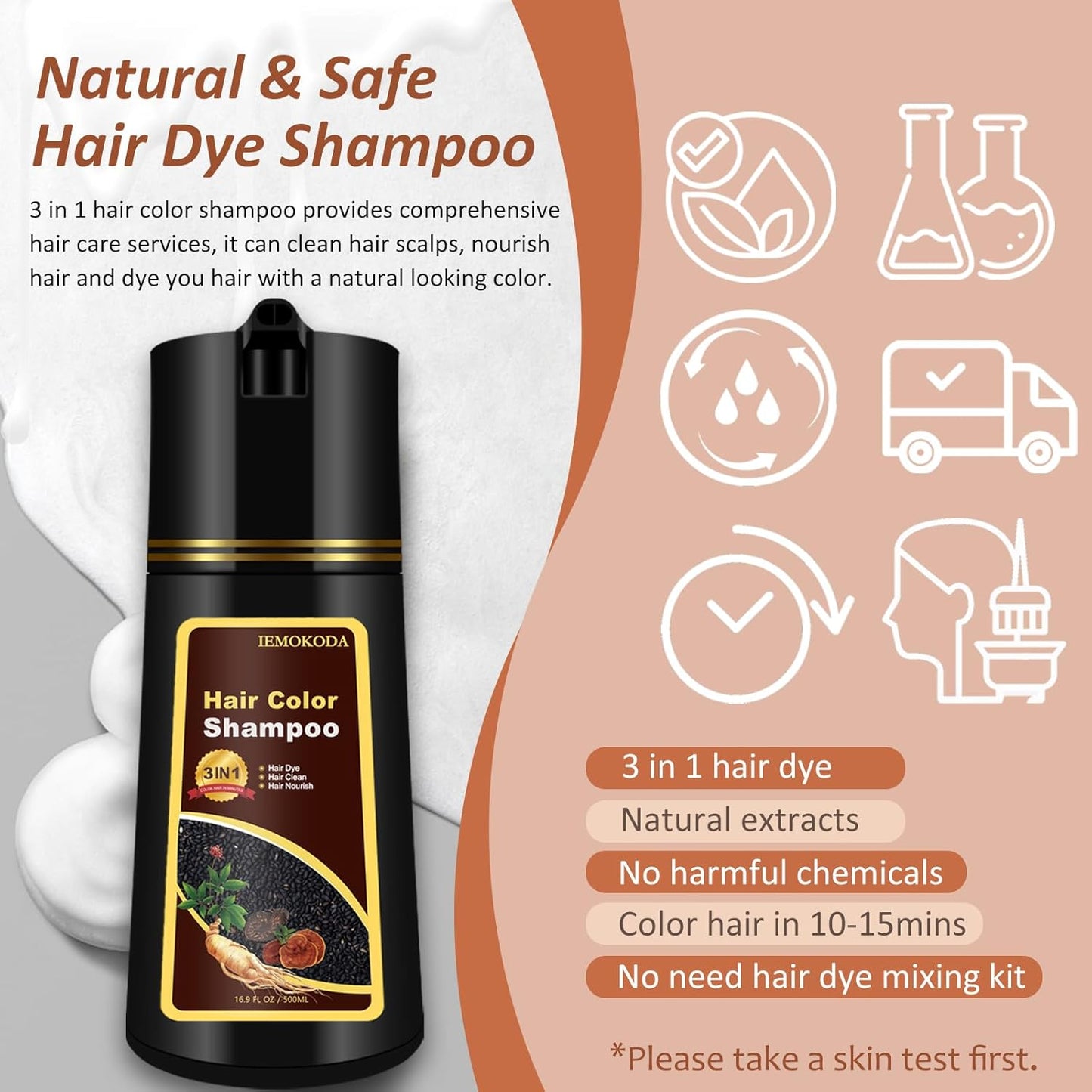 3-in-1 Hair Dye for Men & Women | Long-Lasting Gray Coverage, Natural Color in Minutes - 16.9 Fl Oz