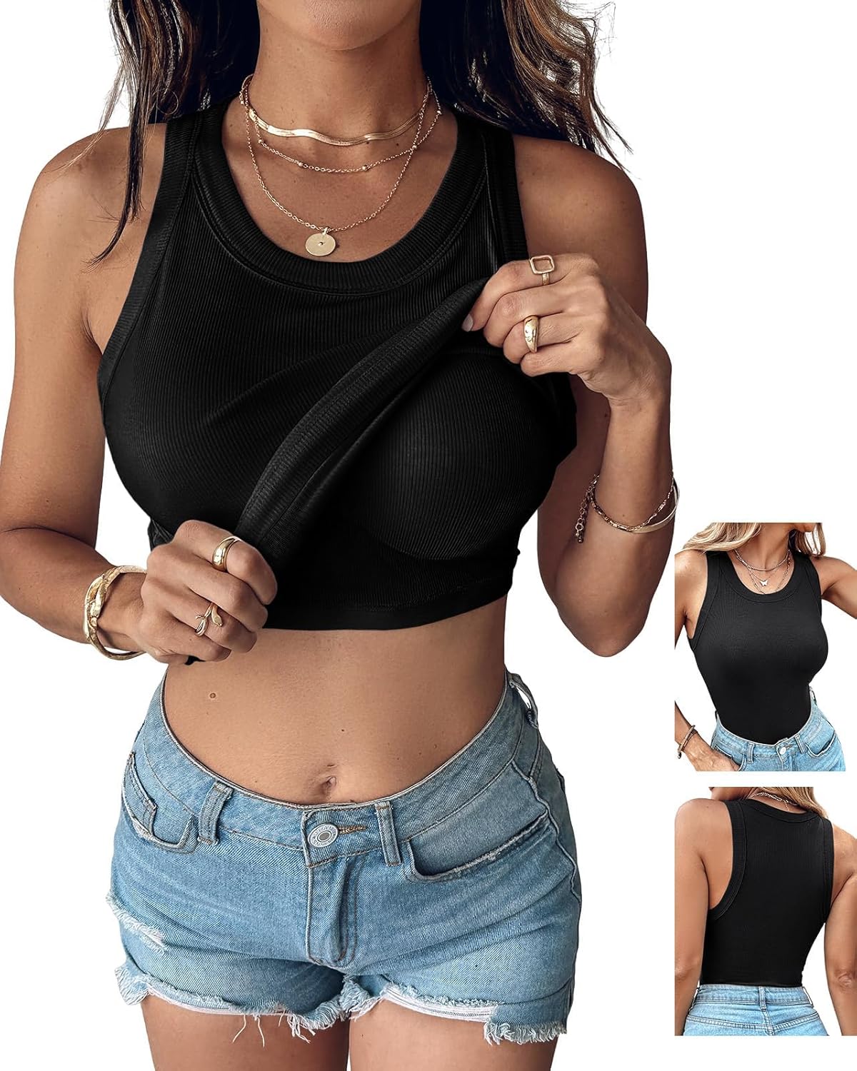 Women’s Built-In Bra Tank Top - Sleeveless Racerback Ribbed Fitted Shirt | Casual Style