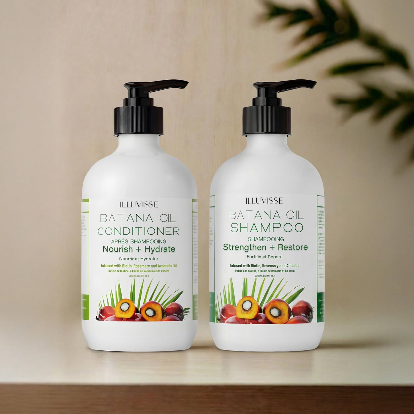 ILLUVISSE Batana Oil Shampoo and Conditioner Set for Hair Growth & Thickening, Organic Rosemary, Tea Tree Oil, Biotin & Aloe Vera Formula for Men & Women, Strengthens Nourishes & Smooths, 500ml Each