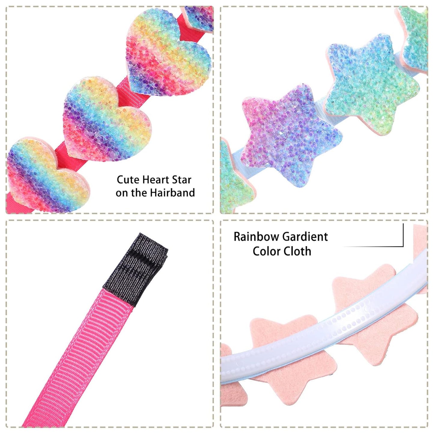 Girls Glitter Headbands - 6 Pack Bow/Heart/Star Shaped Hair Accessories | Toddler to Teens