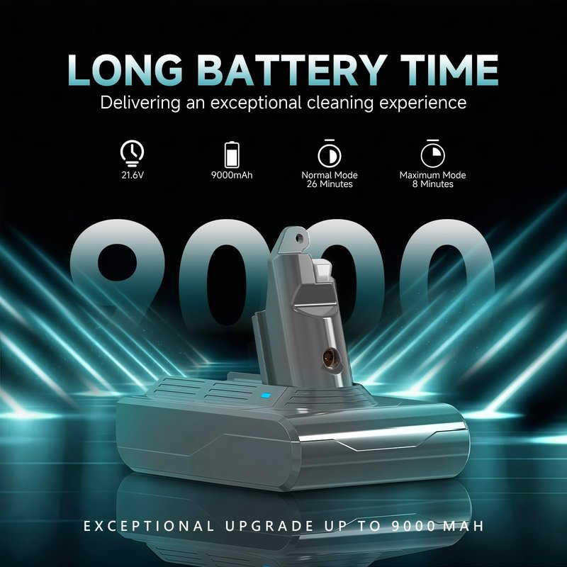 EGR Premium 9000mAh V6 Battery Replacement Compatible with Dyson V6 Animal/Absolute/Motorhead/Fluffy SV03 SV04 SV05 SV06 SV07 SV09 DC58 DC59 DC61 DC62 DC72 DC74 Vacuum Cleaner(Not Fit V7, V8)