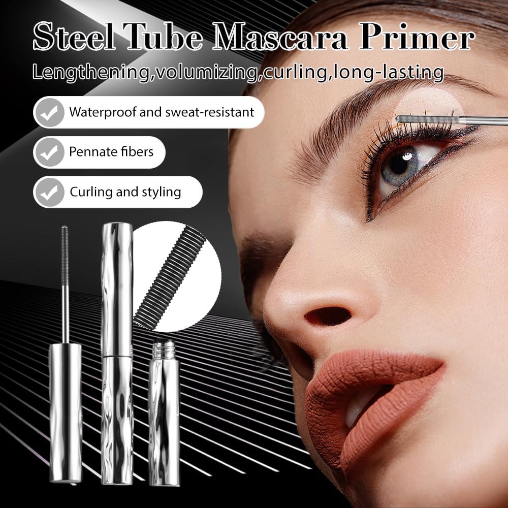 Waterproof Metal Wand Mascara - Volume & Length for Natural, Non-Smudged Lashes | Long-Lasting Curling Tubular Formula