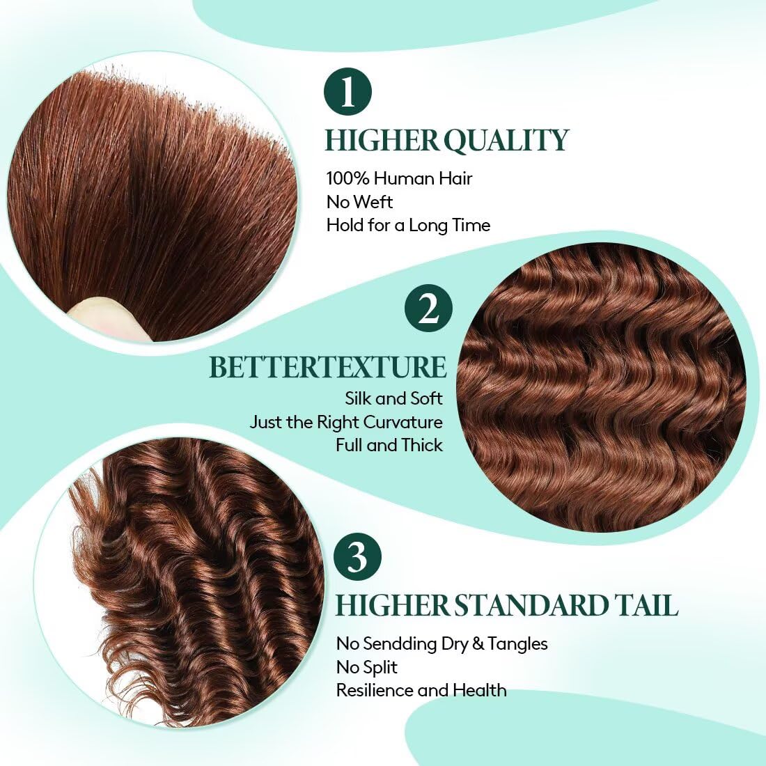 Boho Hair for Braiding, Curly Virgin Human Braiding Hair for Women, 12A Knotless Deep Wave Bulk Bohemian Styles, 100g 18 Inch 2 Bundles/Pack Auburn copper Color 30
