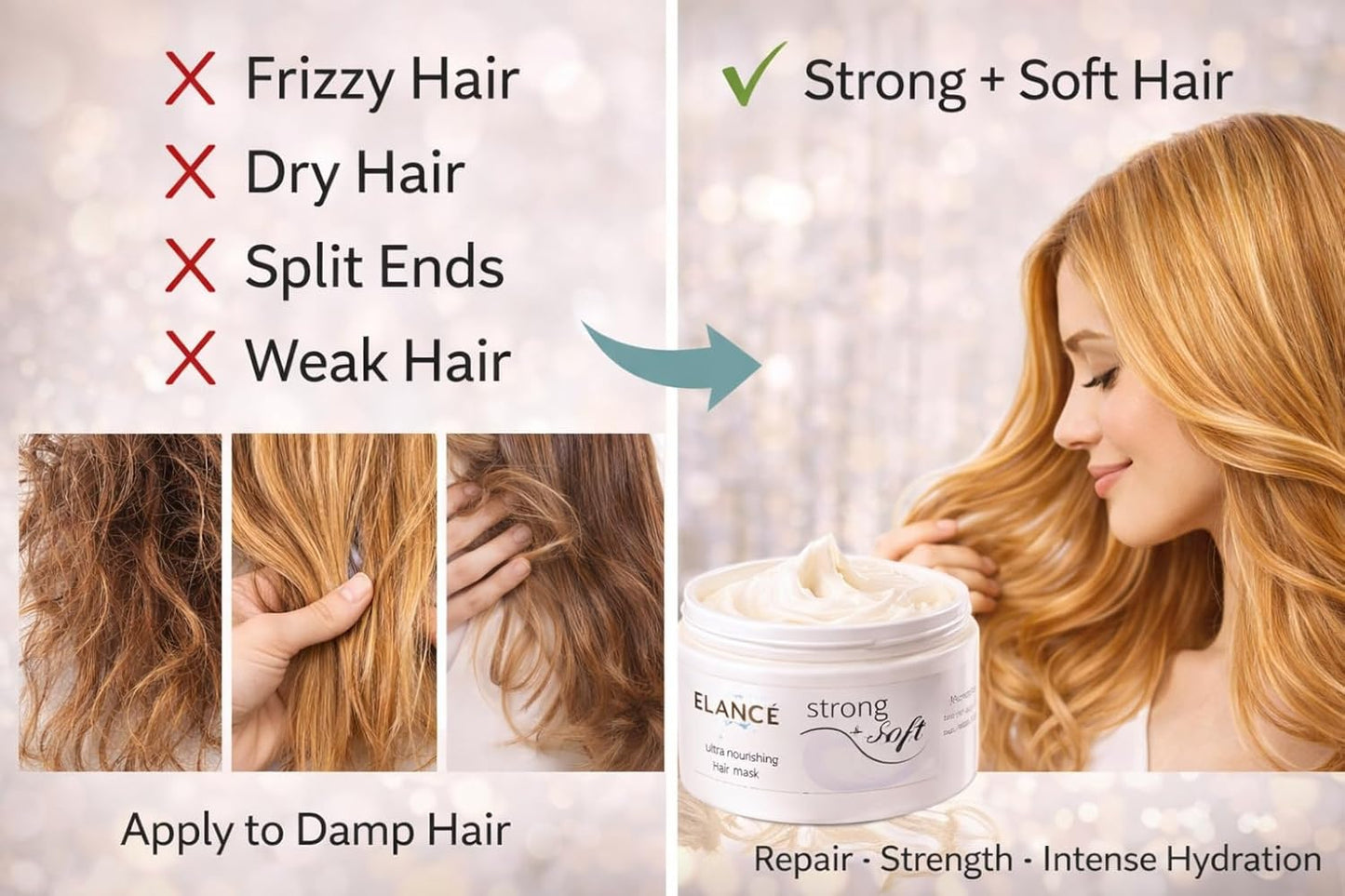 Repairing Hair Mask with Argan Oil & Mango Butter - Deep Repair for Dry, Damaged Hair | 8 oz