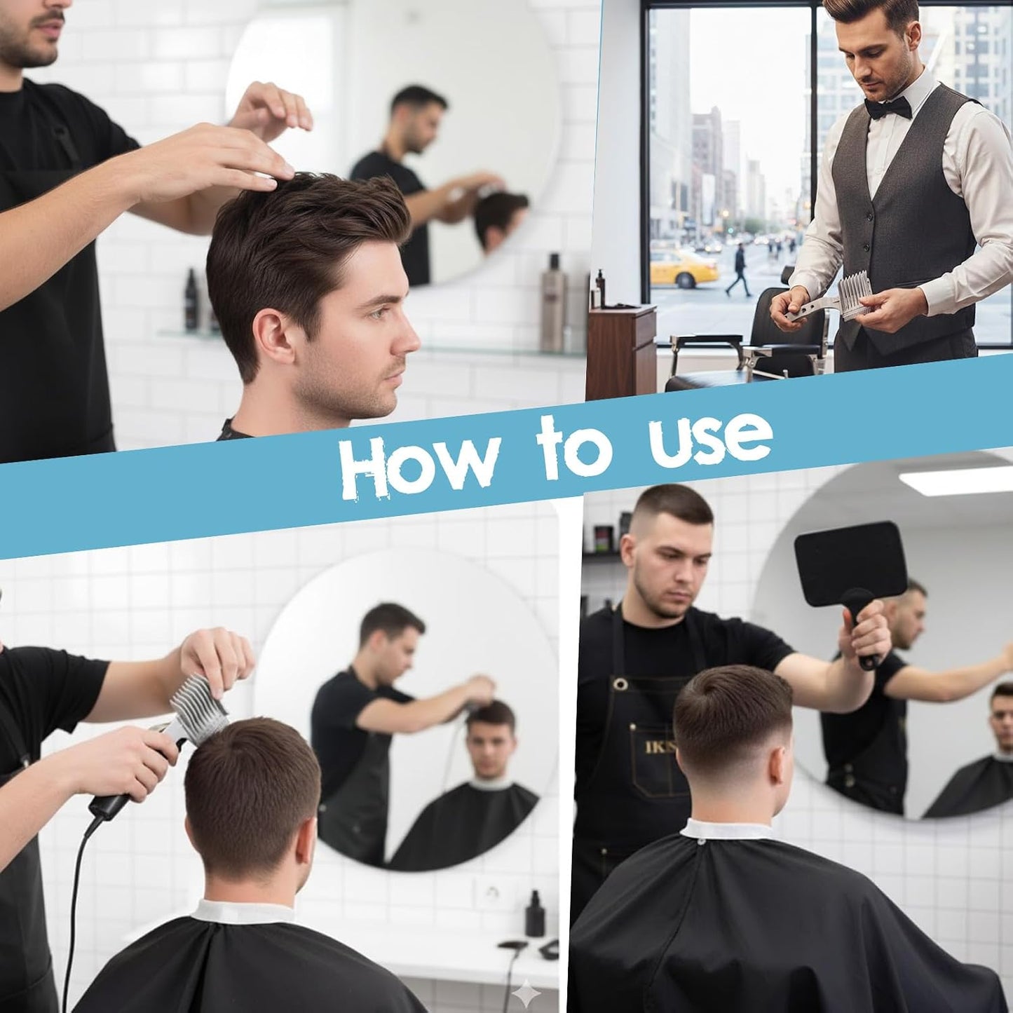 Professional Barber Fade Comb Set - Ergonomic Hair Cutting Tool with 4 Interchangeable Heads | Smooth Blending & Long Handle