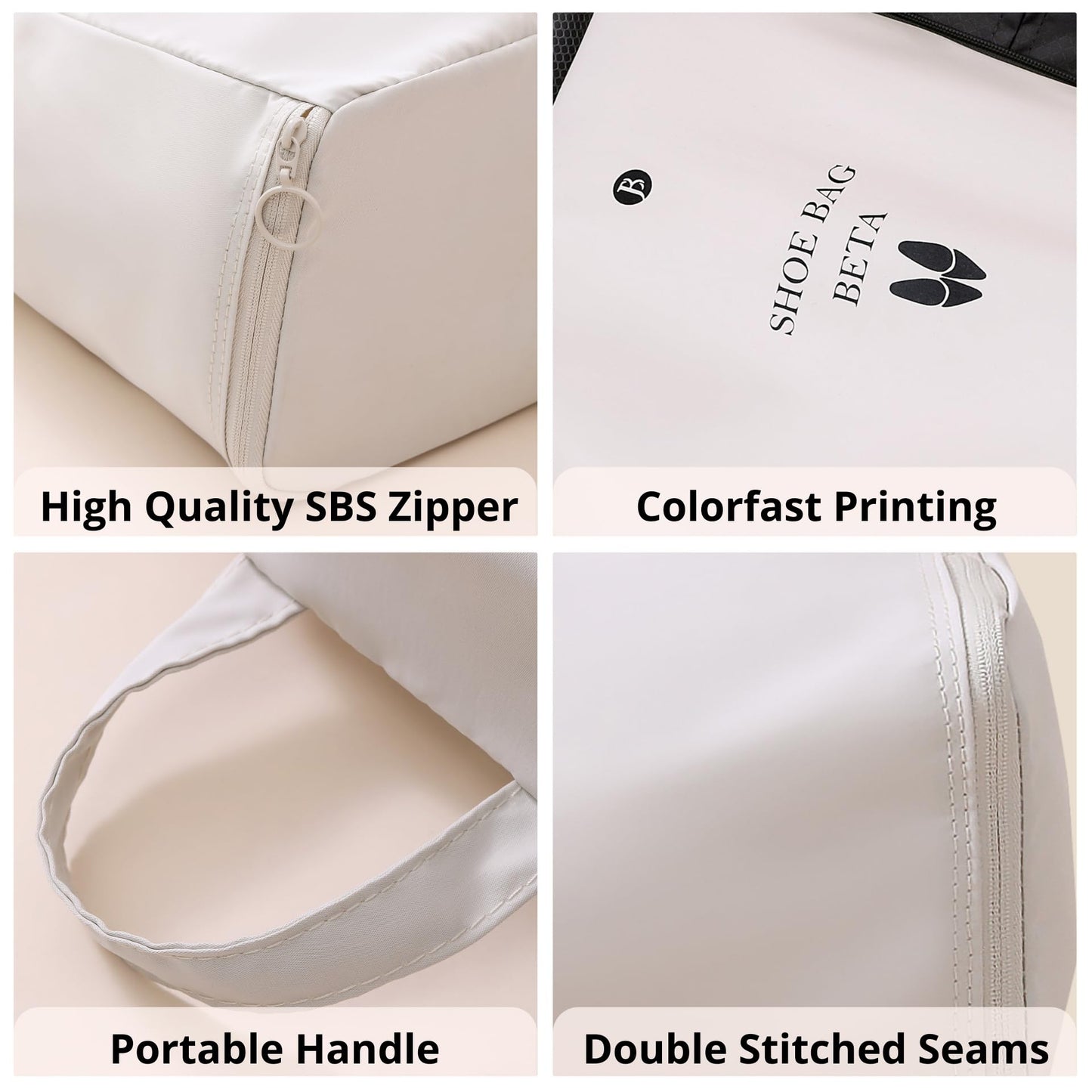 tianzong Shoe Bags for Travel, Waterproof Shoe Storage Organizer with Zipper for Men and Women (1 Pack, Beige)
