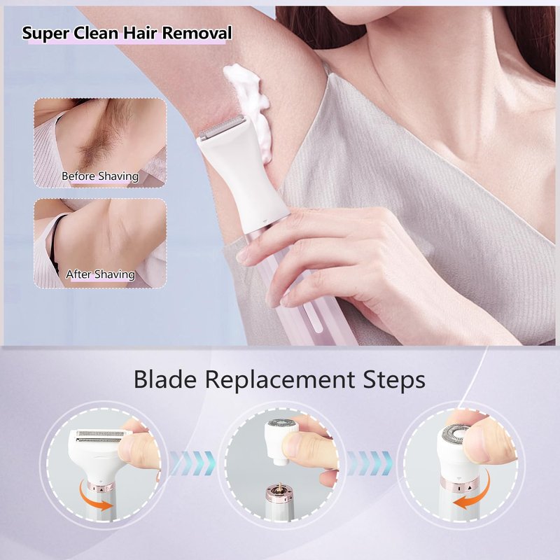 Electric Razor for Women, Bikini Trimmer 5 in 1 Electric Shavers Razors IPX6 Waterproof Wet/Dry Body Shaver for Face Nose Eyebrow Arms Armpit Legs Pubic Area Painless Replaceable Facial Hair Removal