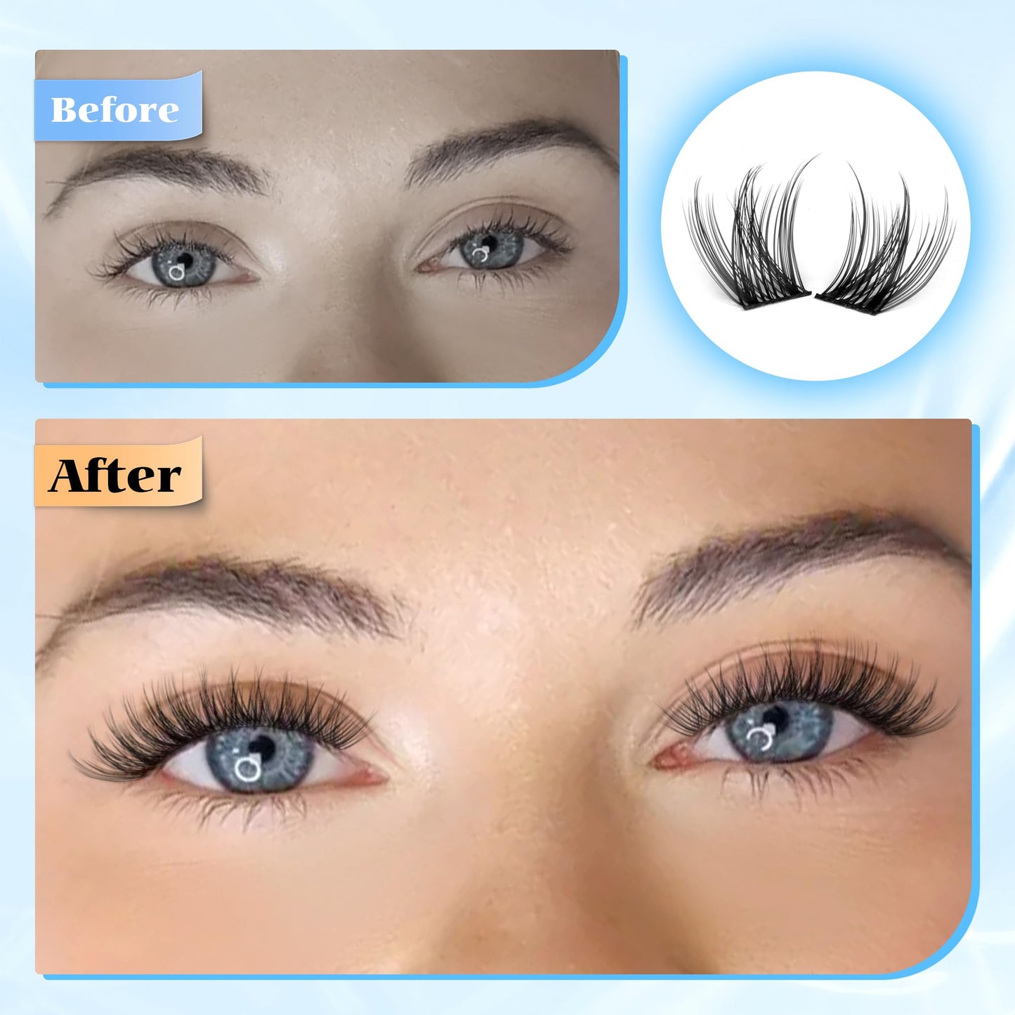 PHKERATA 12mm Wispy Lash Clusters Natural Cluster Eyelash Extensions DIY Individual Lashes C Curvature Eyelash Clusters for Daily Wear with Soft Lash Band