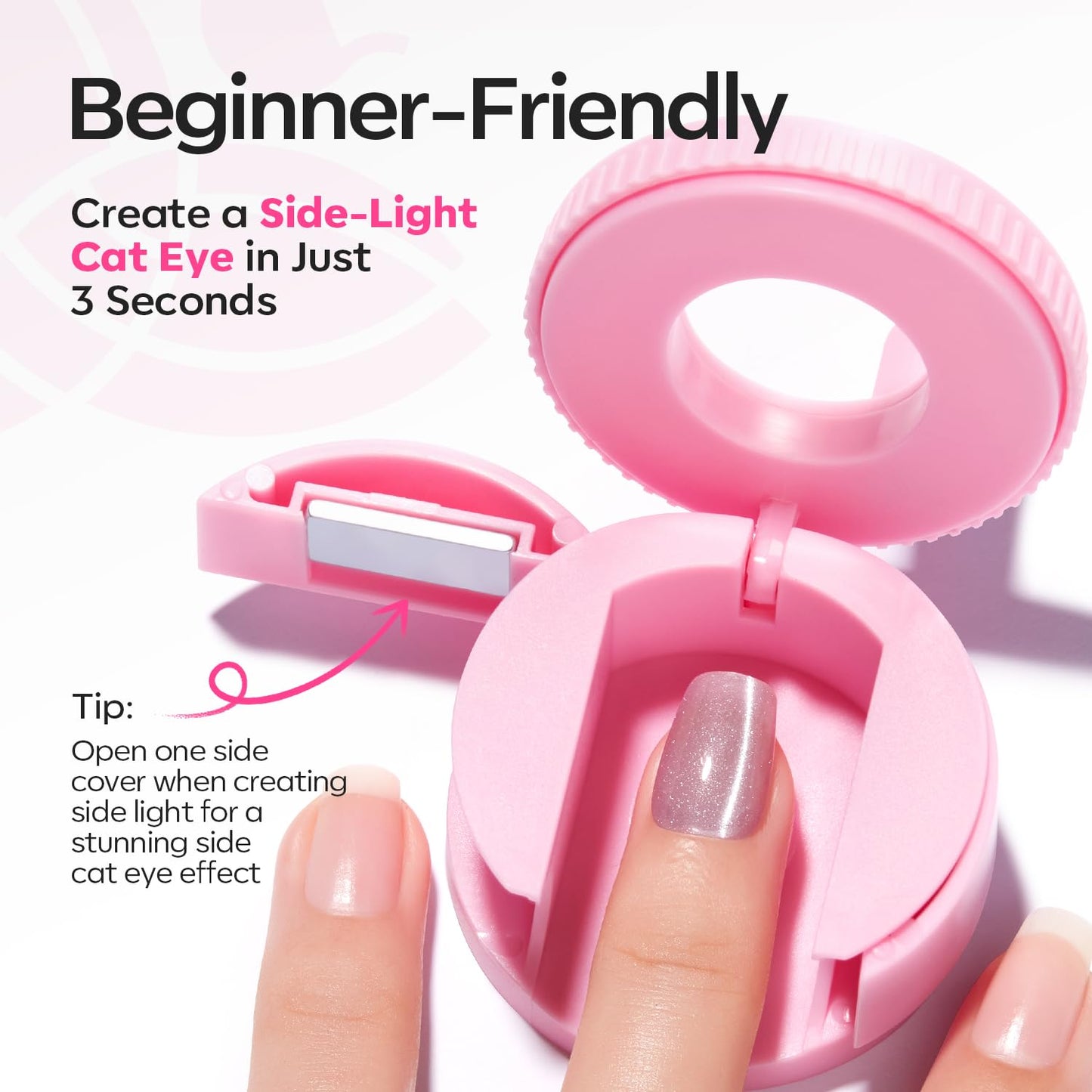 Modelones 5D Automatic Pink Nail Magnet - 3-in-1 Strong 360° Rotating Tool for DIY Cat Eye Gel Polish Designs