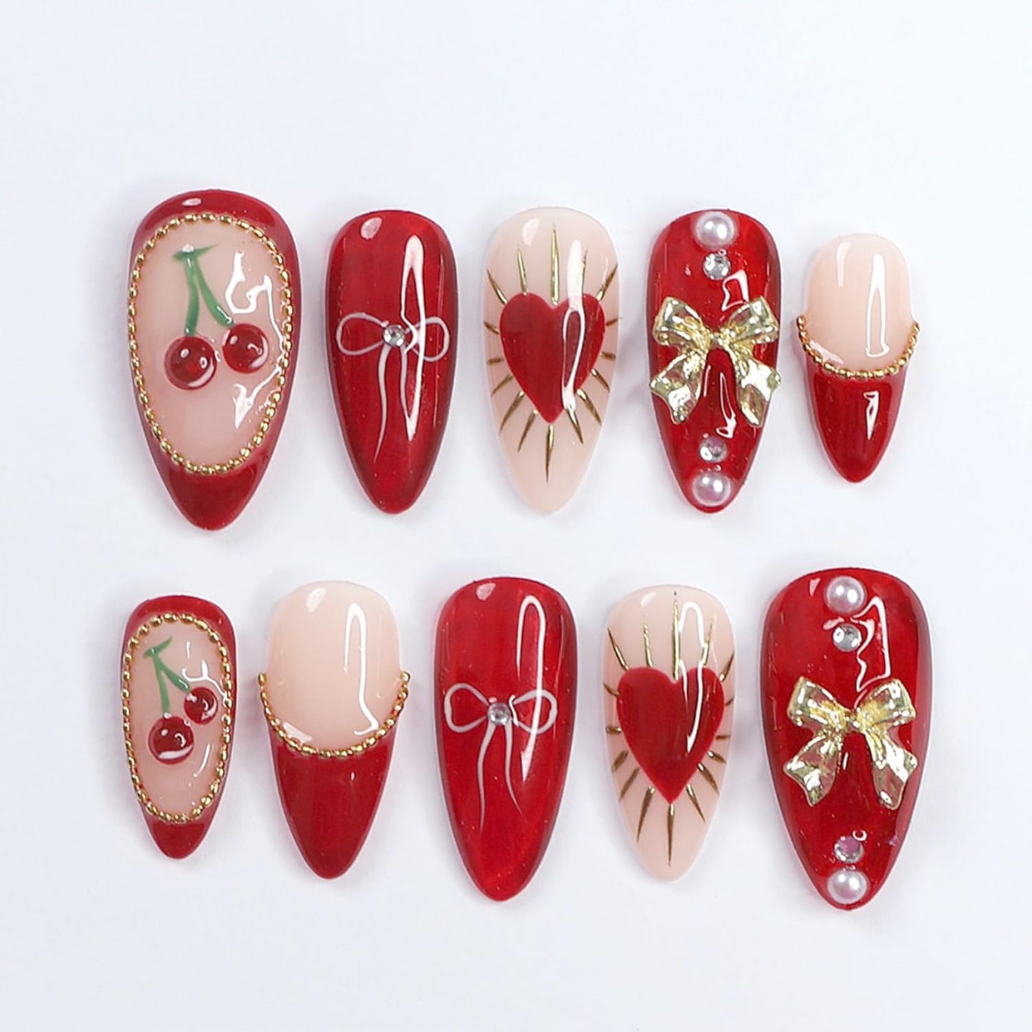 Press-On Nails - 24Pcs Medium Almond Fake Nails with Lotus & Lucky Koi Design | Glossy Full Cover for Spring/Summer DIY Manicure